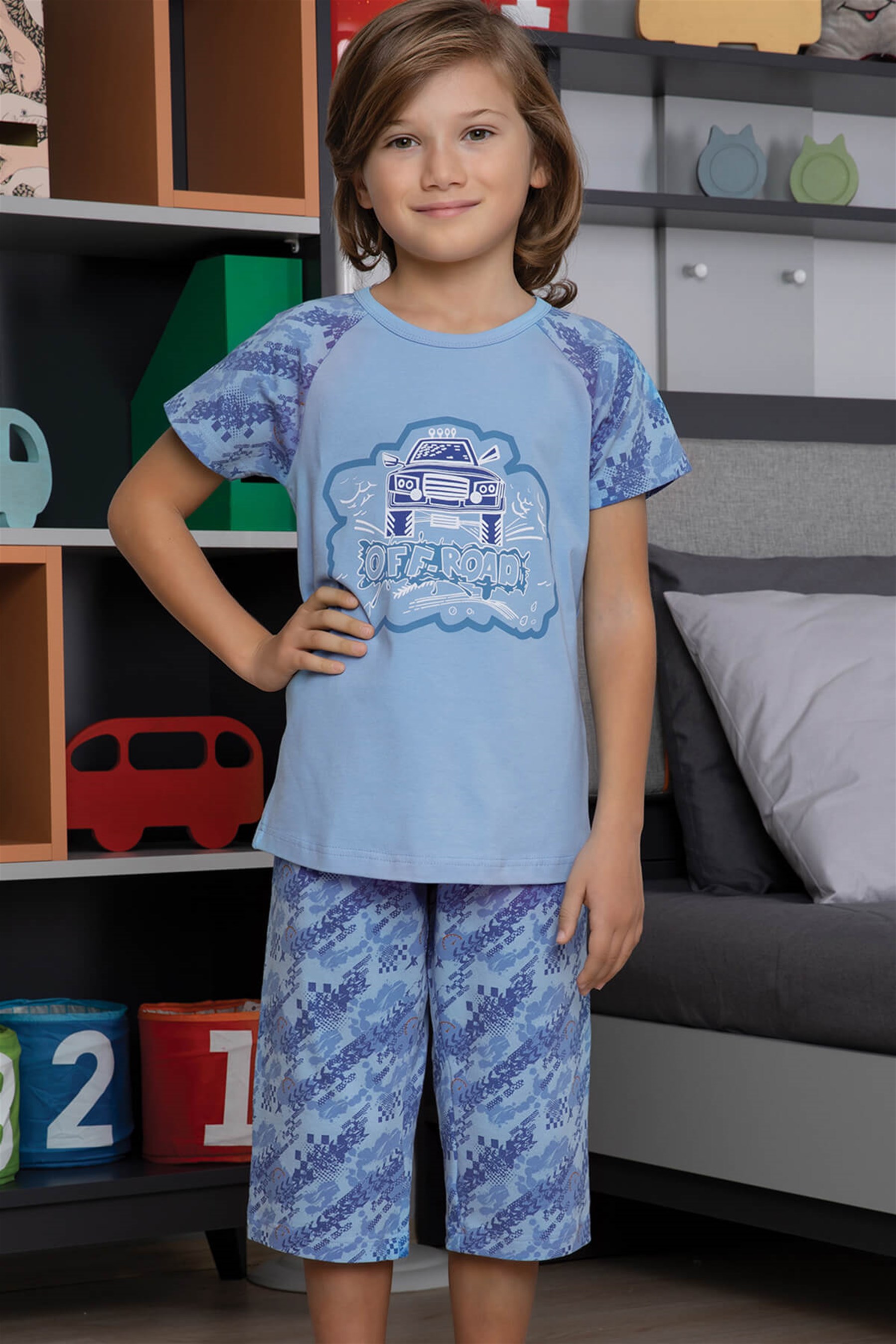 9762-107 Baykar Erkek Çocuk Kapri Takımı Mavi