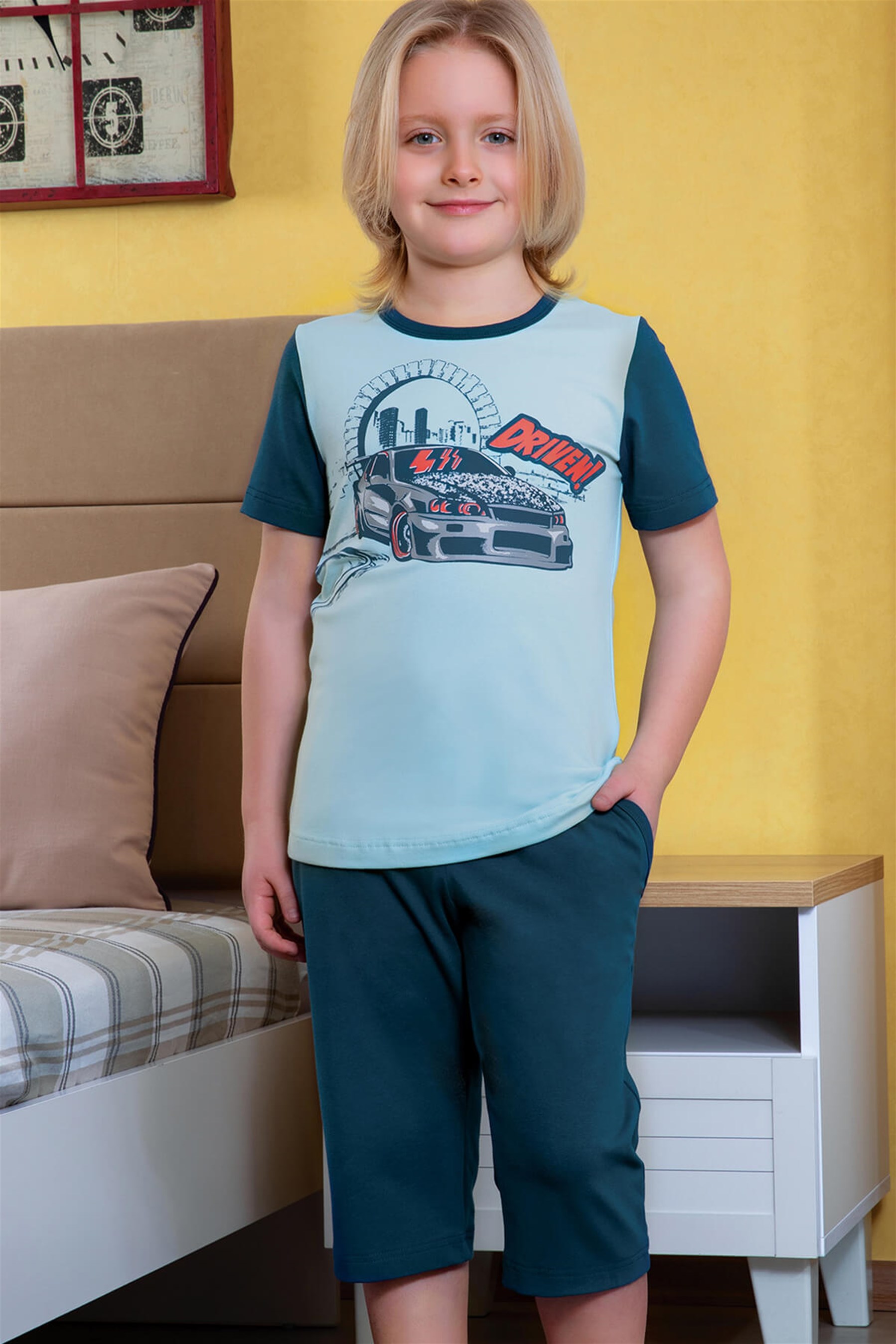 9764-201 Baykar Erkek Çocuk Kapri Takımı Petrol Mavi