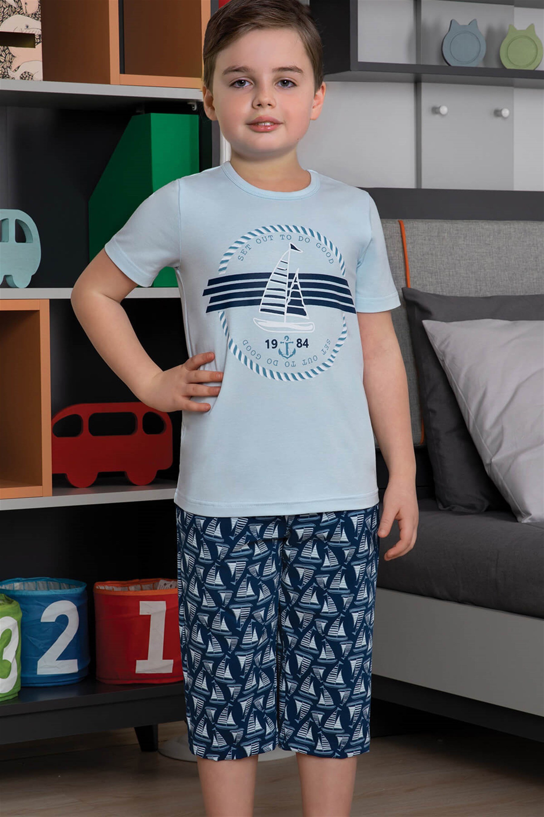 9767-207 Baykar Erkek Çocuk Kapri Takımı Açık Mavi