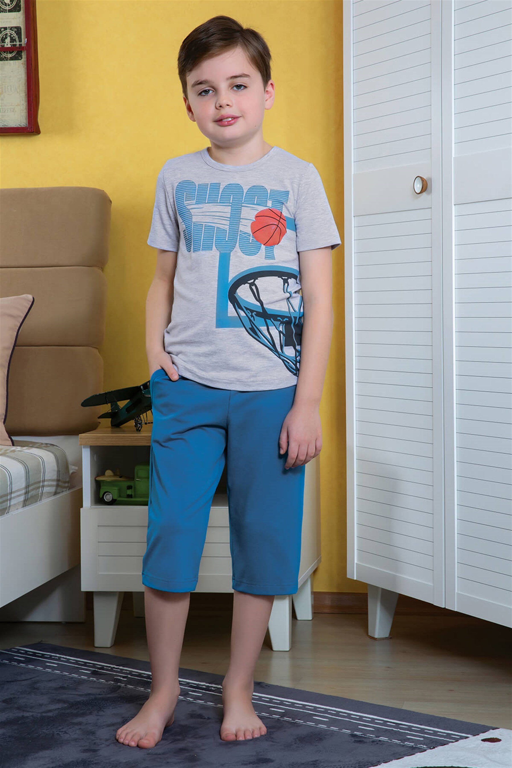 9768-220 Baykar Erkek Çocuk Kapri Takımı Mavi