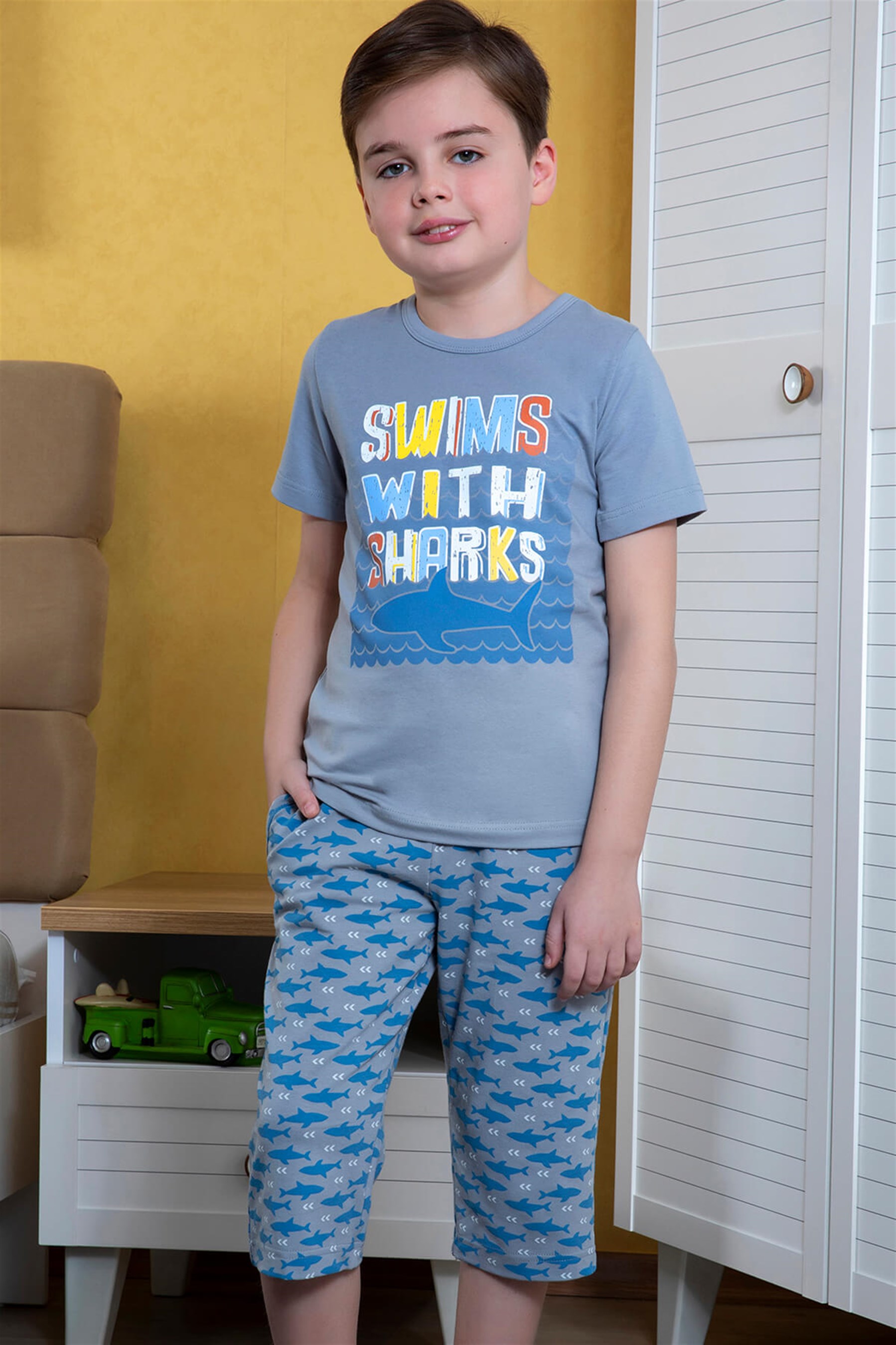 9769-512 Baykar Erkek Çocuk Kapri Takımı Füme