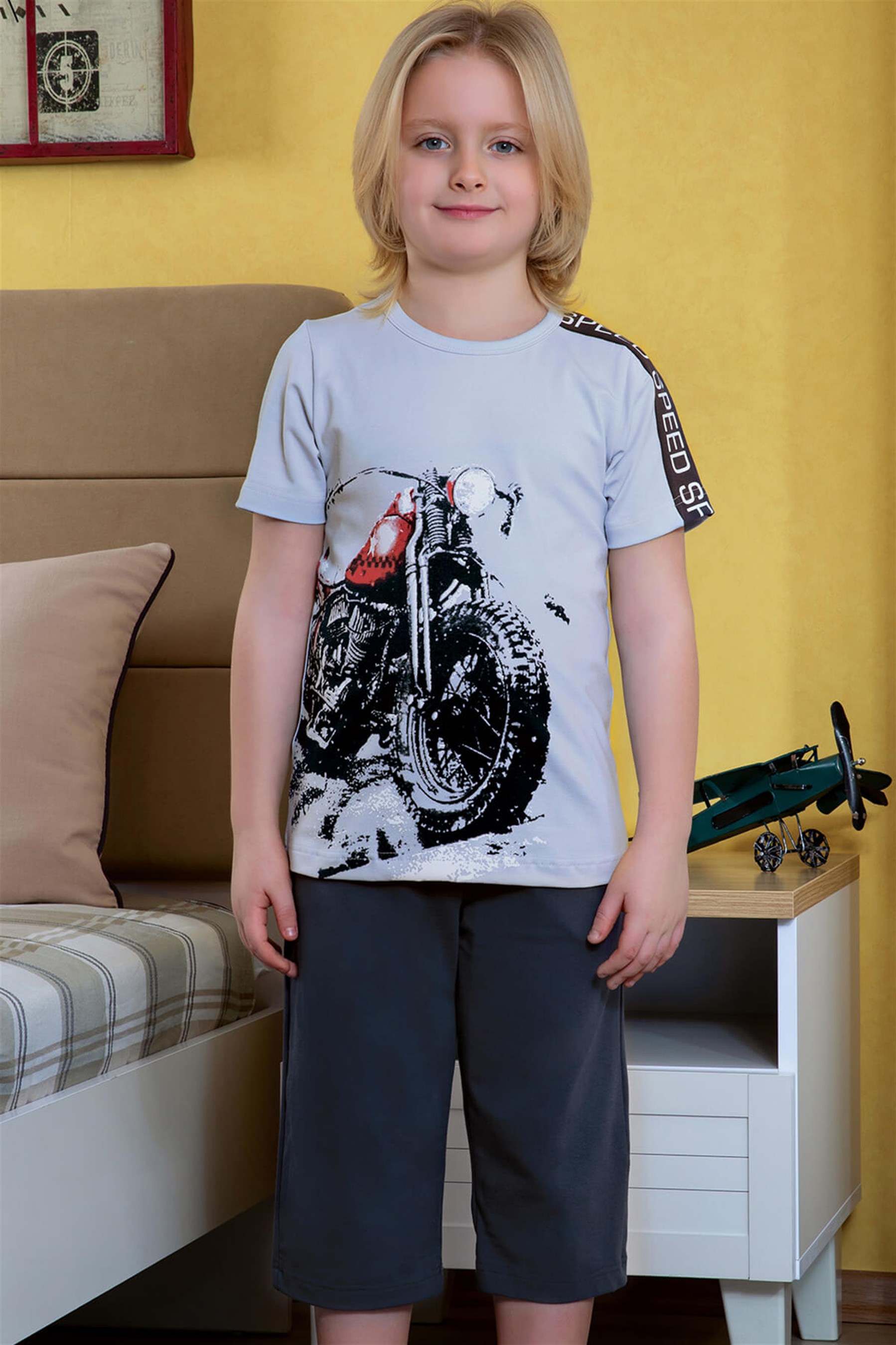 9770-105 Baykar Erkek Çocuk Kapri Takımı Mavi