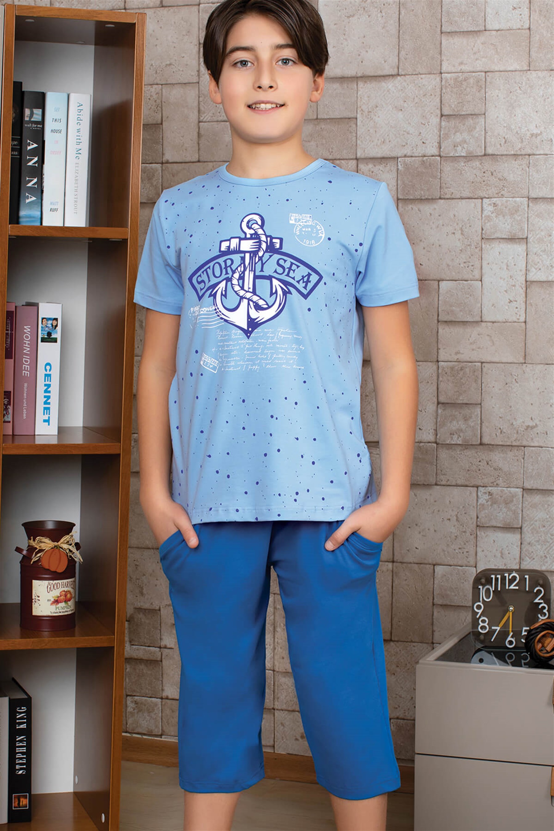 9772-107 Baykar Erkek Çocuk Kapri Takımı Mavi