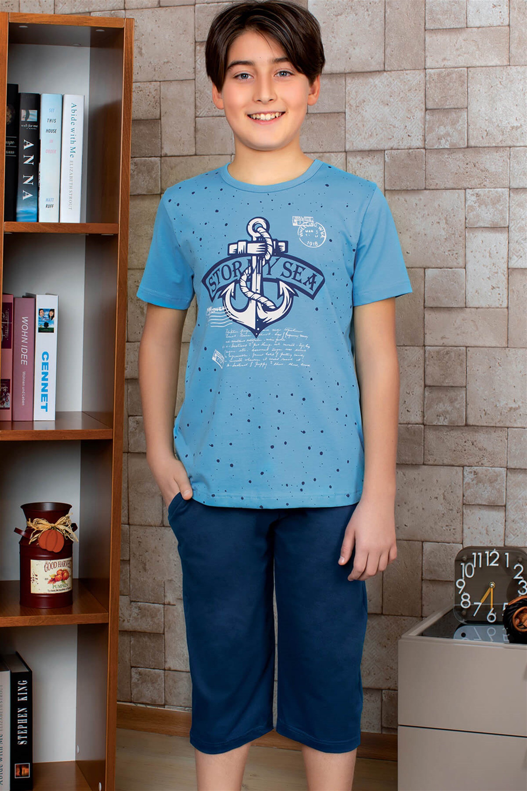 9772-207 Baykar Erkek Çocuk Kapri Takımı Koyu Mavi