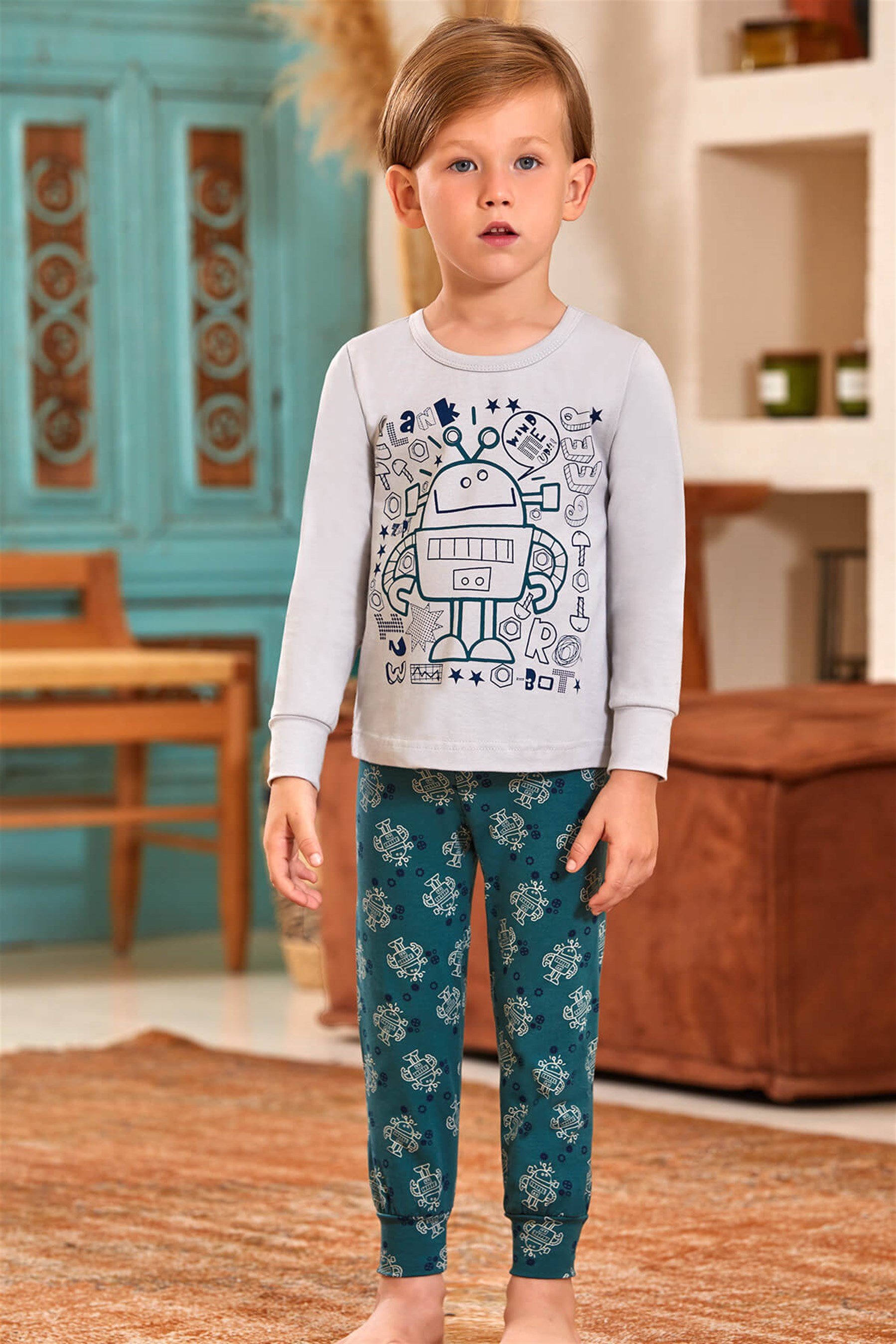 9773 Erkek Çocuk Pijama Takımı Gri