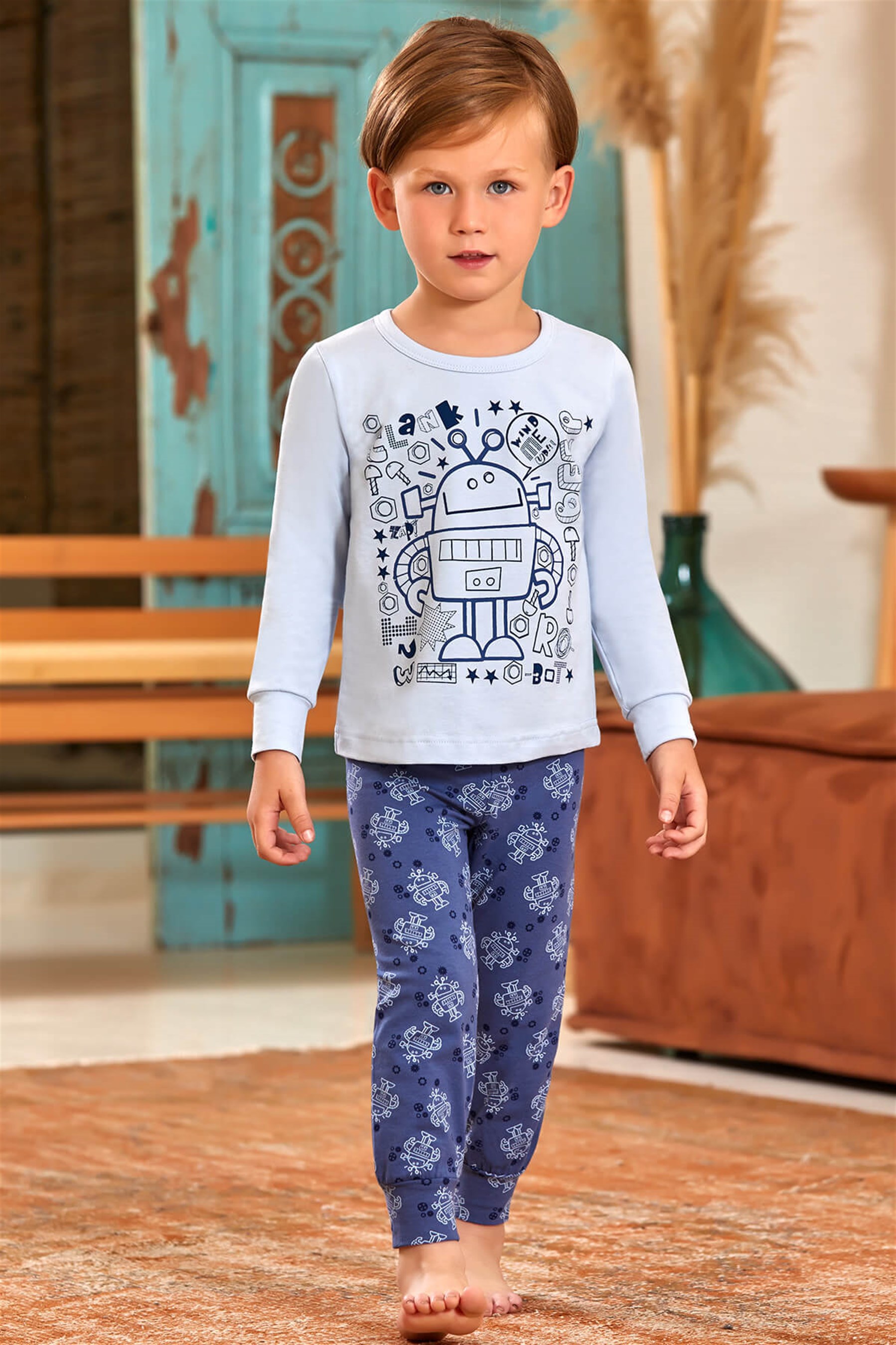 9773 Erkek Çocuk Pijama Takımı Mavi