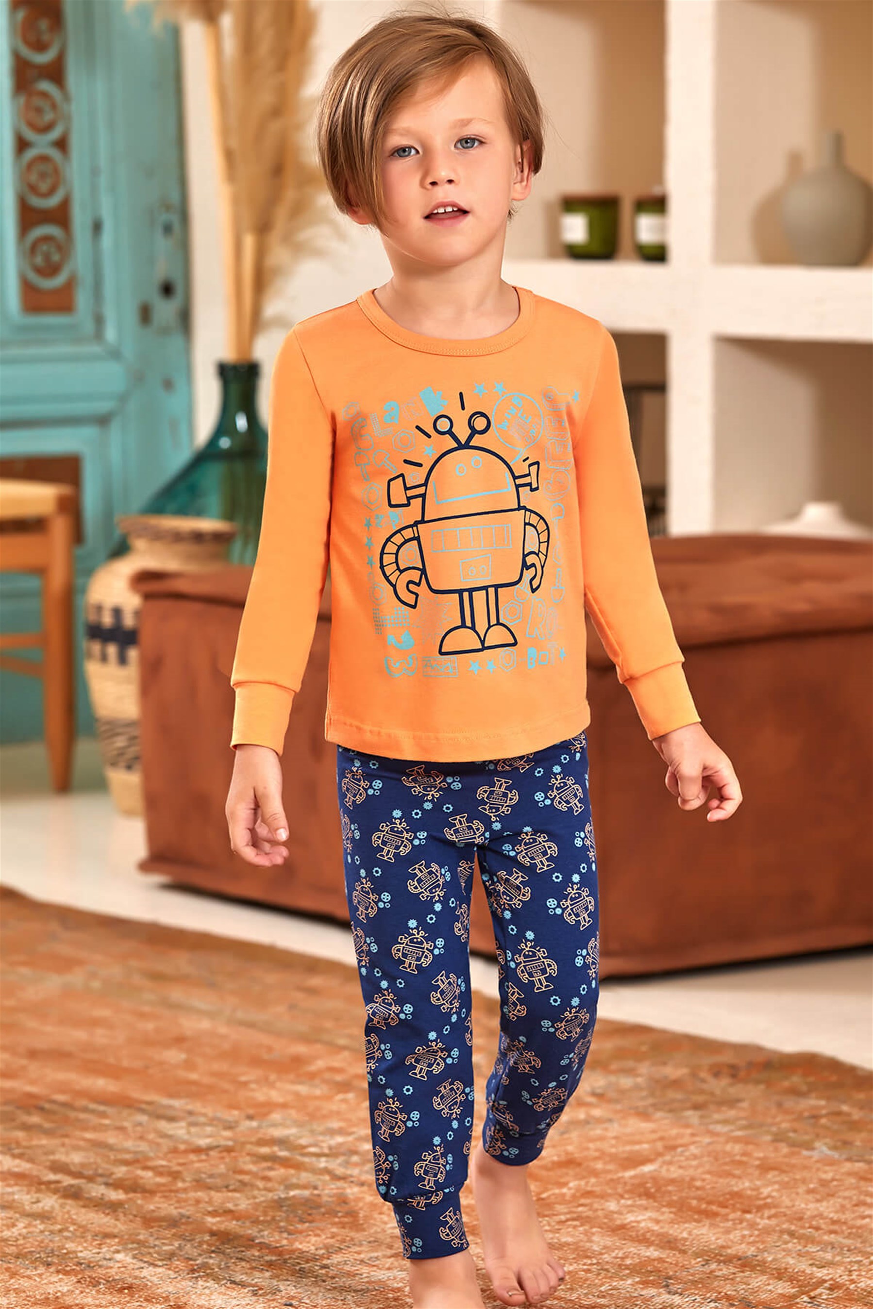 9773 Erkek Çocuk Pijama Takımı Turuncu