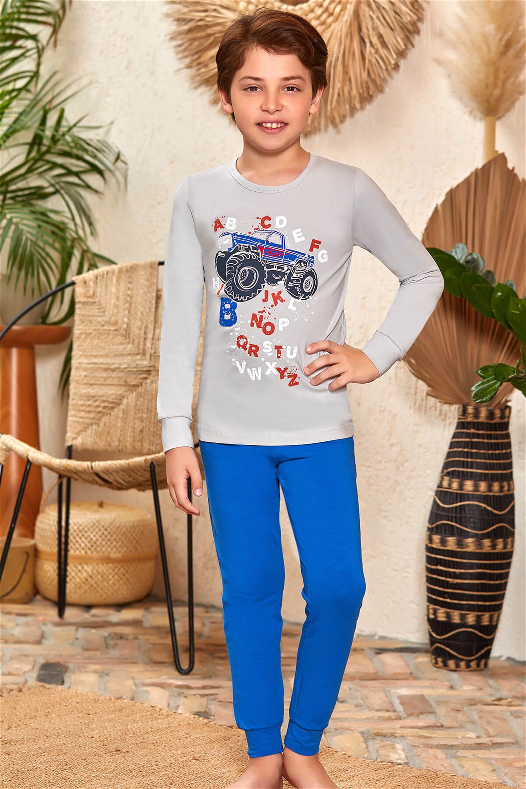 9774 Erkek Çocuk Pijama Takımı Gri