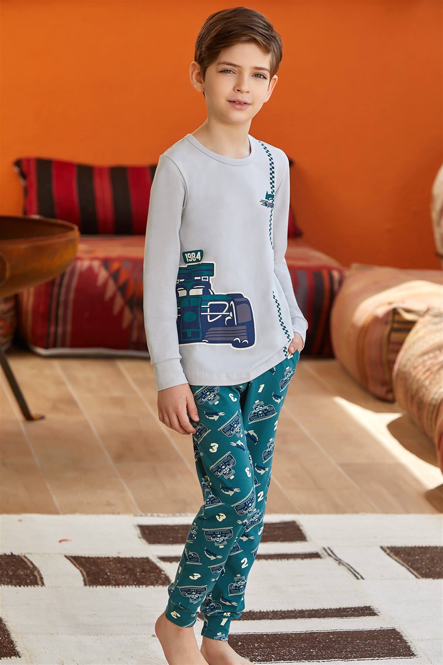 9775 Erkek Çocuk Pijama Takımı Gri