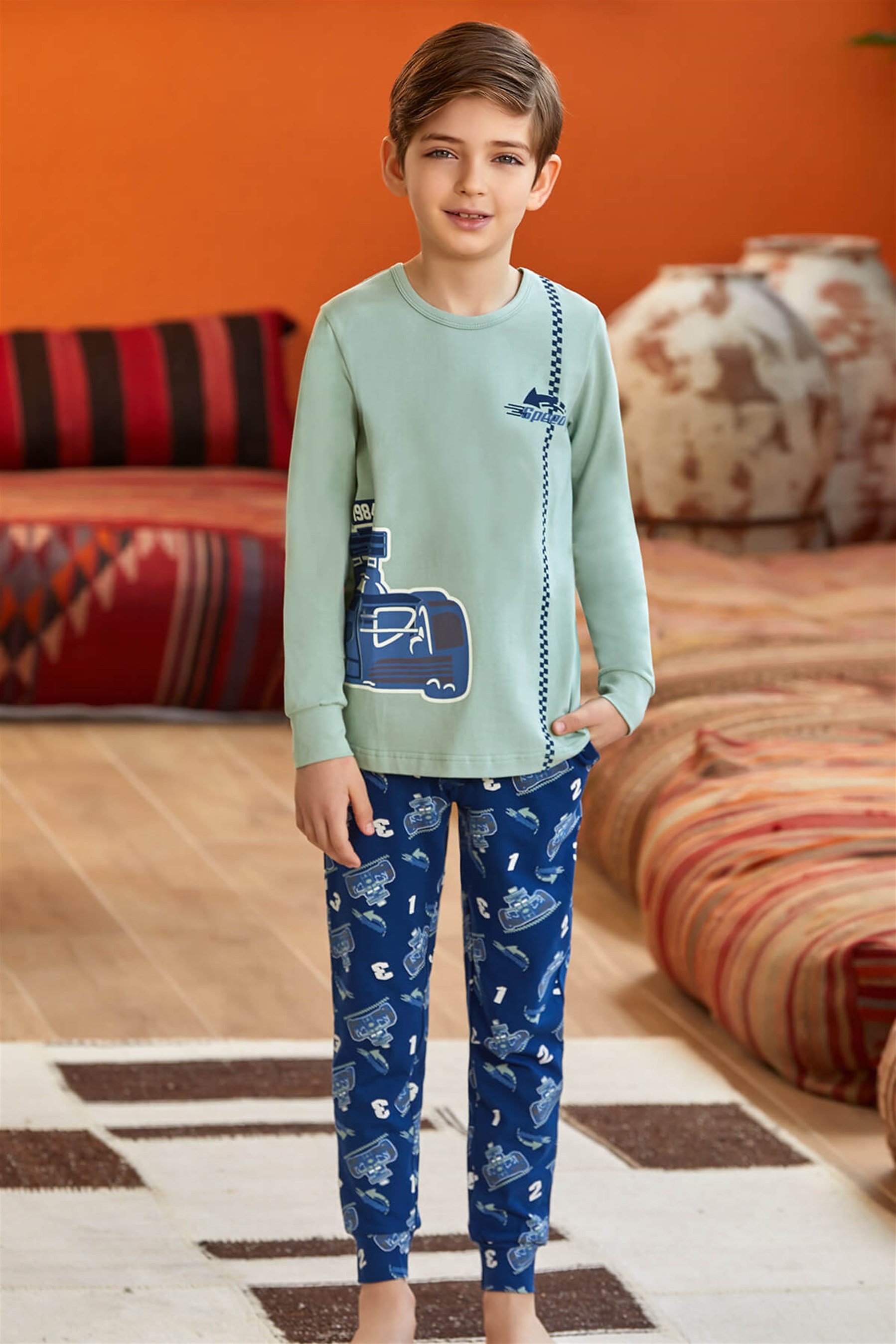9775 Erkek Çocuk Pijama Takımı Yeşil