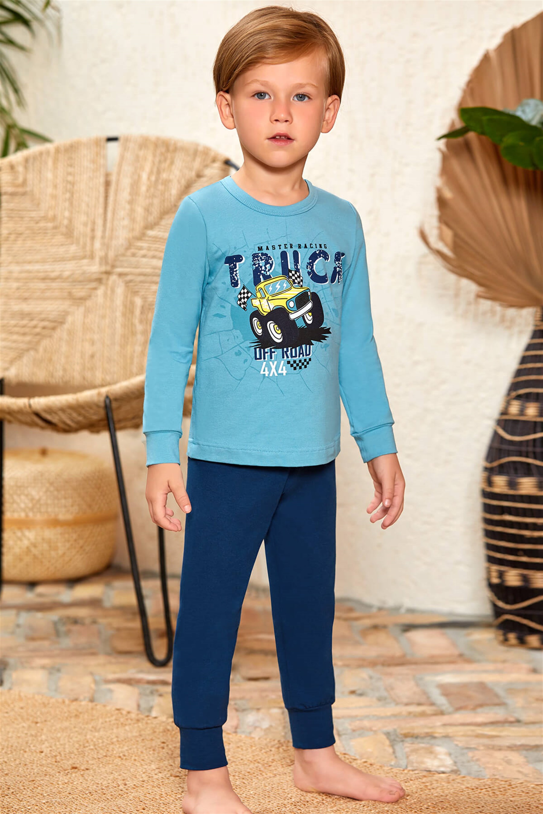 9778 Erkek Çocuk Pijama Takımı Mavi