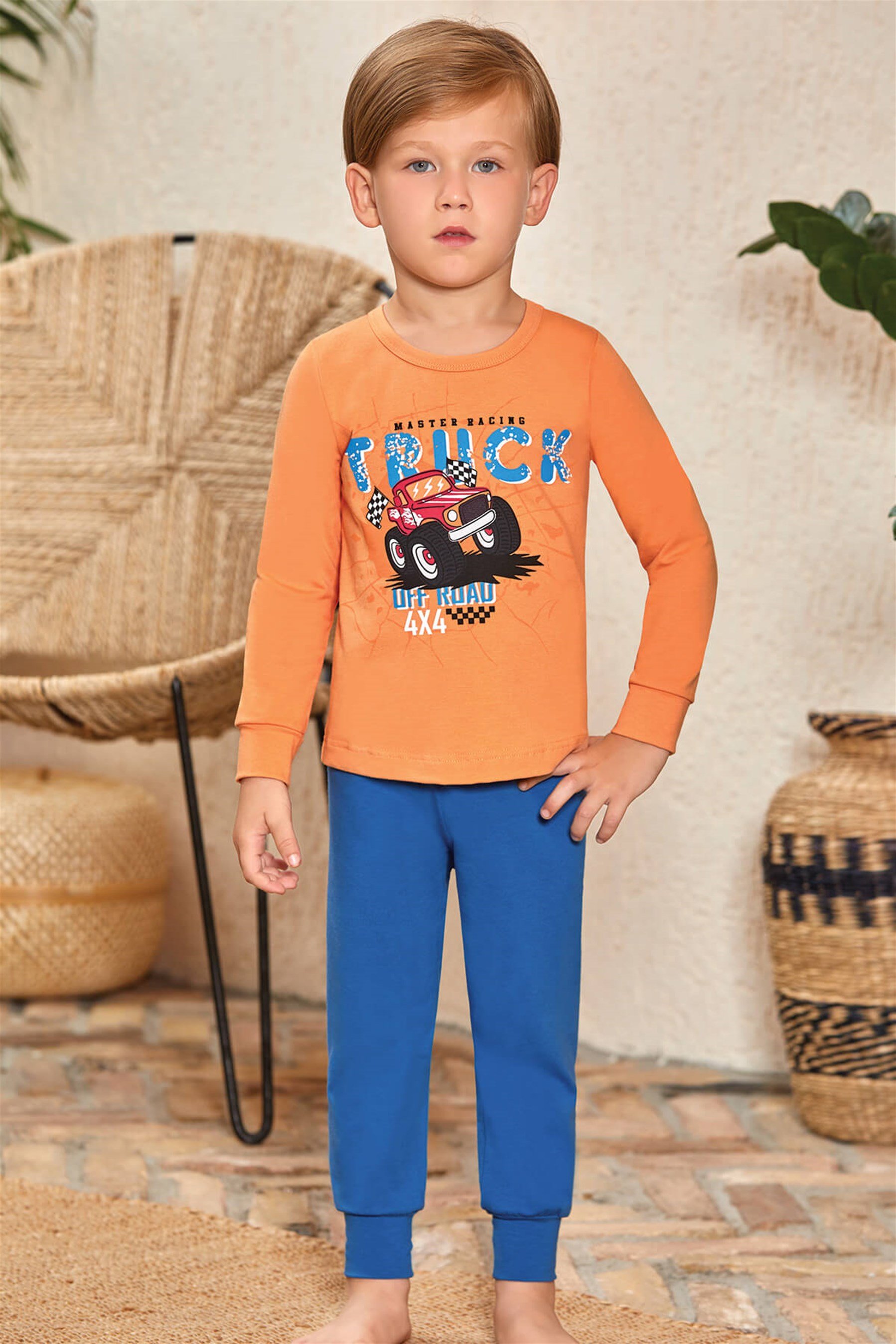 9778 Erkek Çocuk Pijama Takımı Turuncu