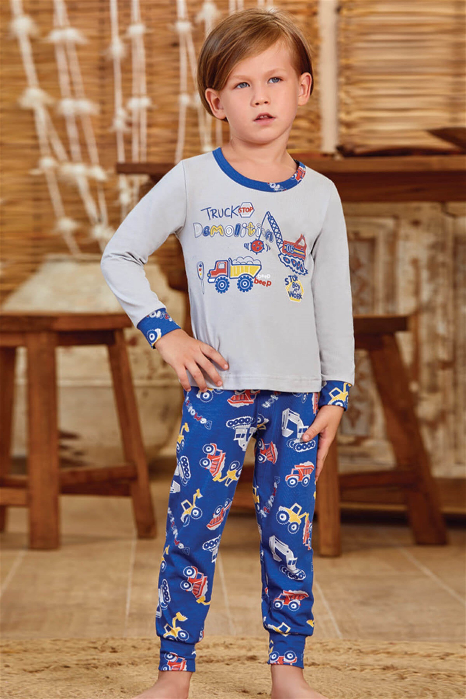 9779 Erkek Çocuk Pijama Takımı Gri