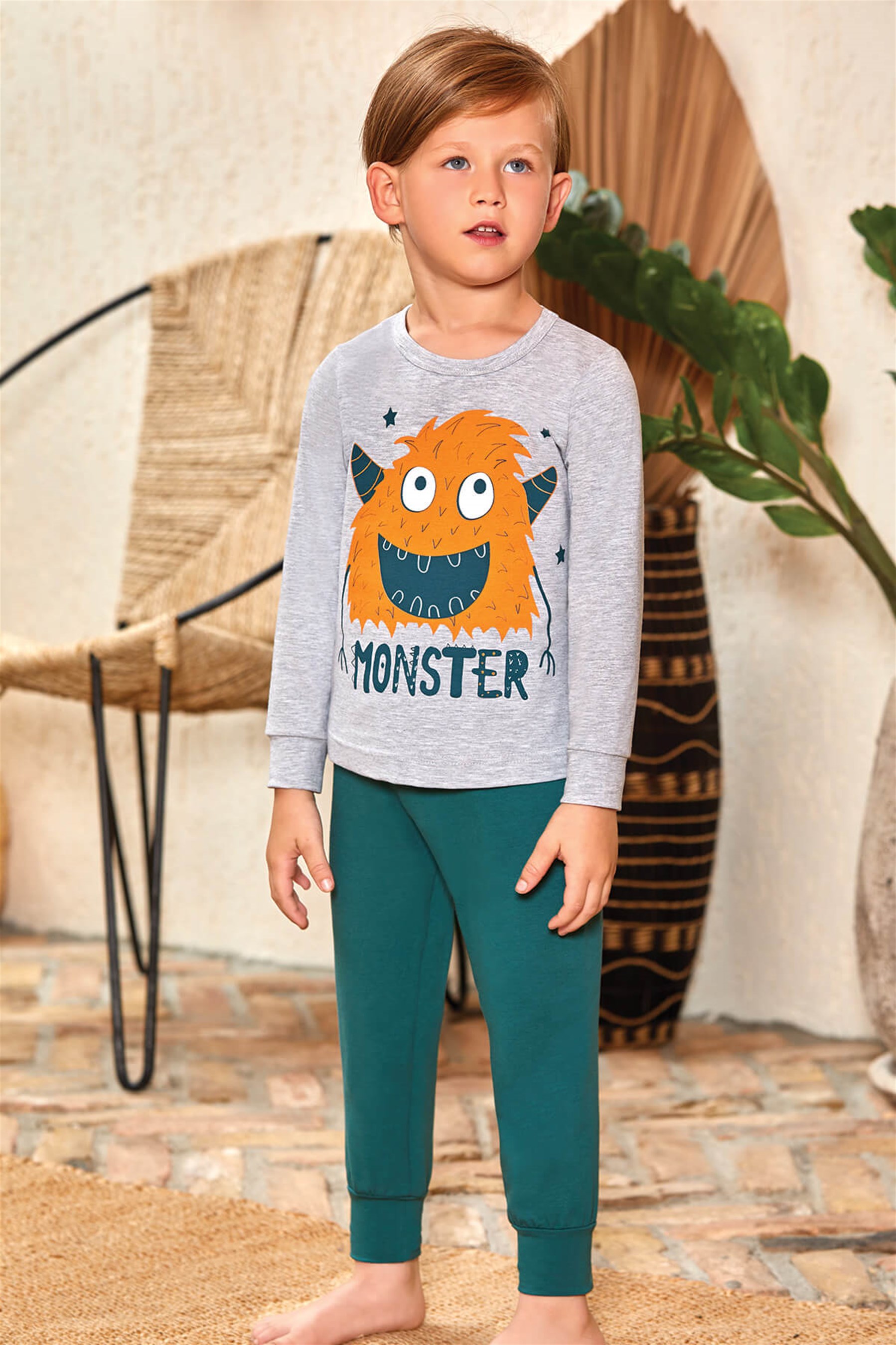 9780 Erkek Çocuk Pijama Takımı Gri