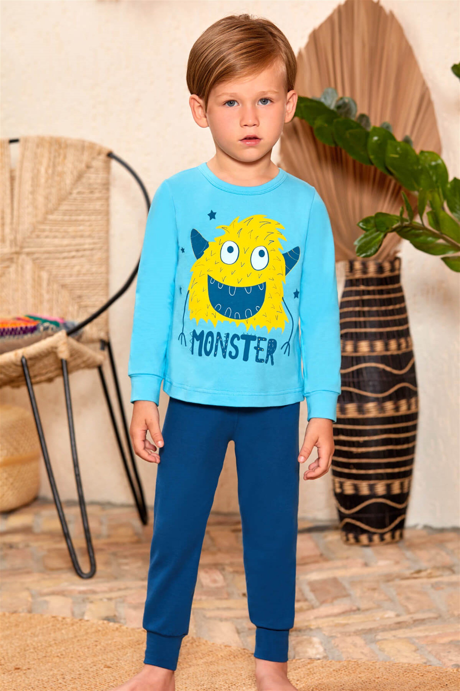 9780 Erkek Çocuk Pijama Takımı Koyu Mavi