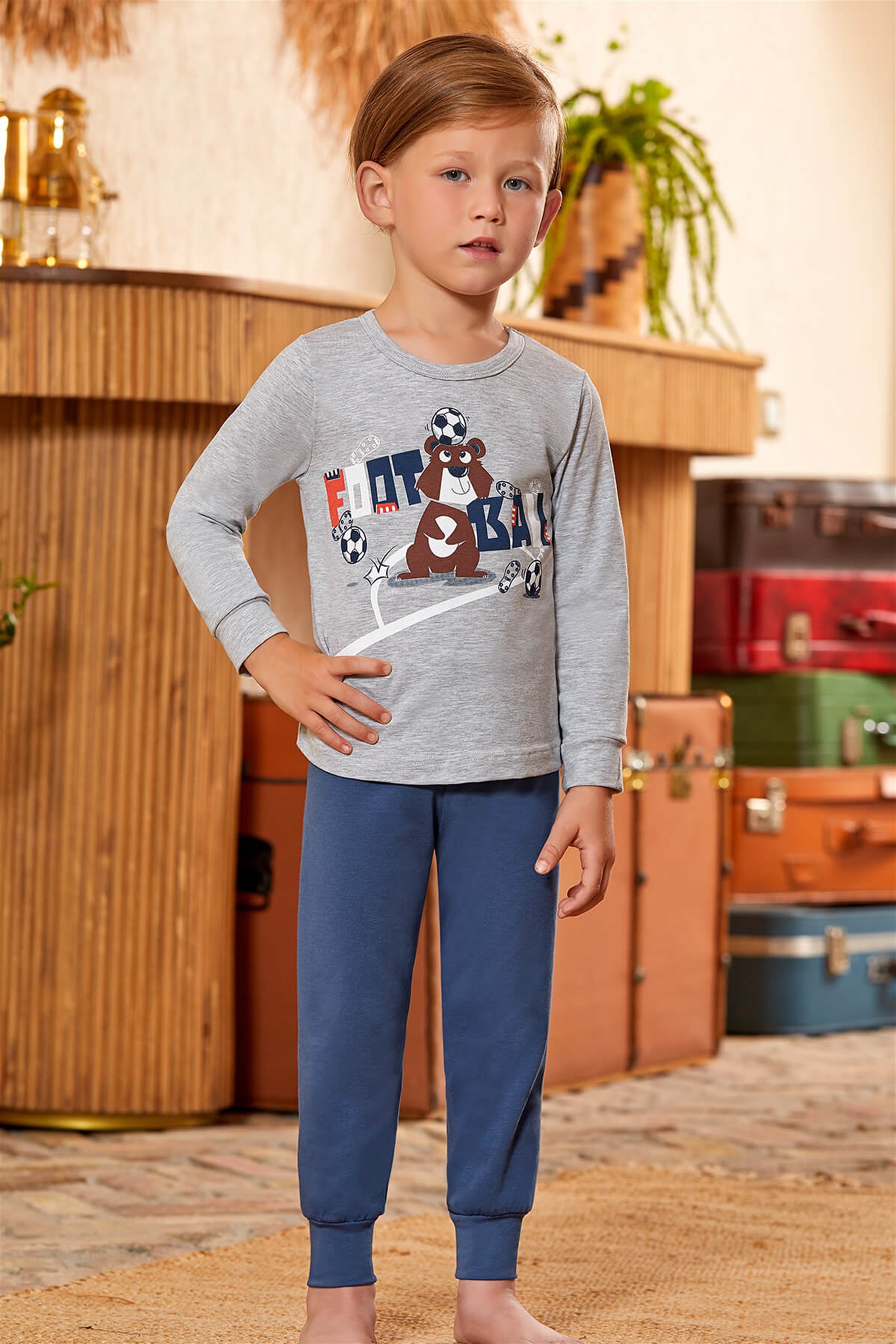 9782 Erkek Çocuk Pijama Takımı Gri