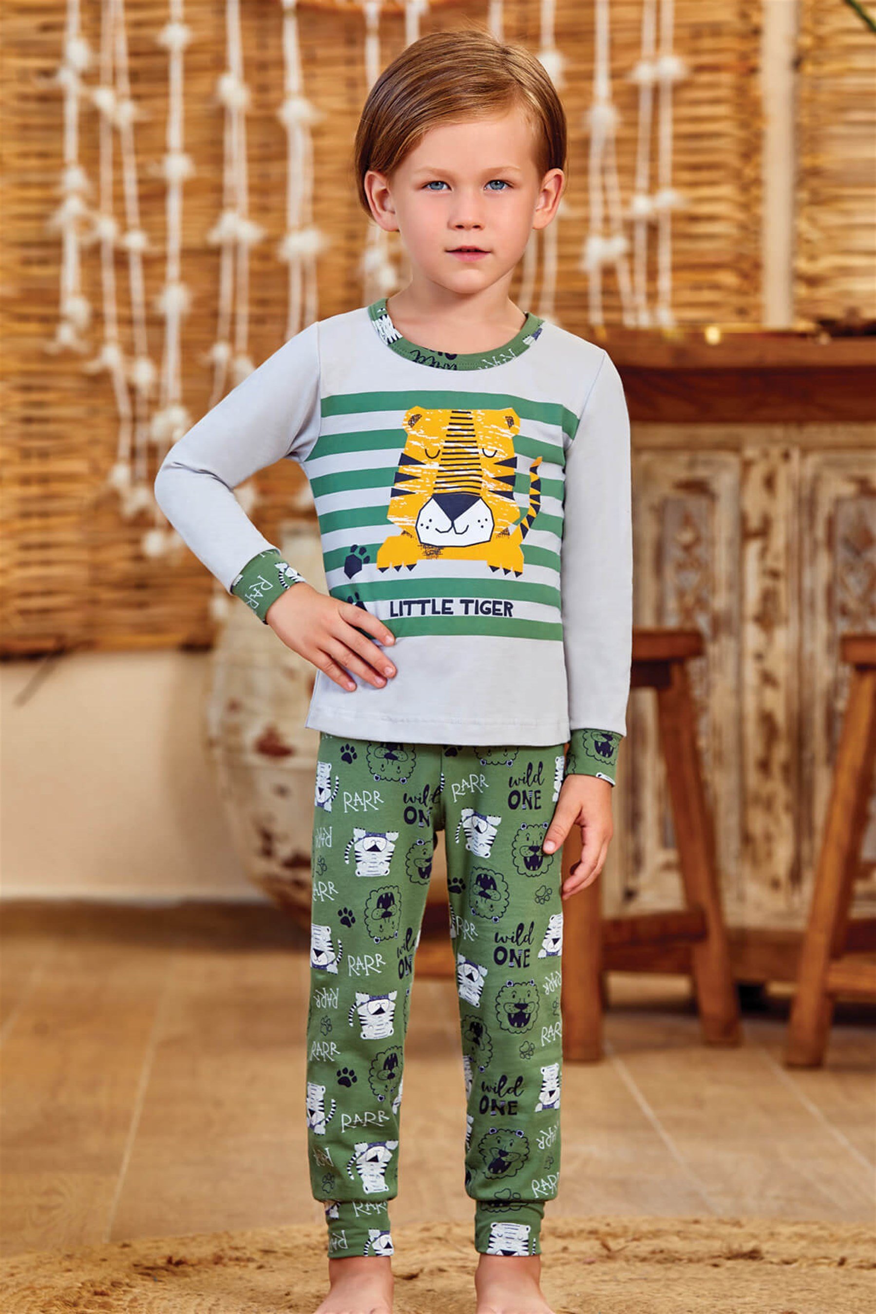 9783 Erkek Çocuk Pijama Takımı Yeşil