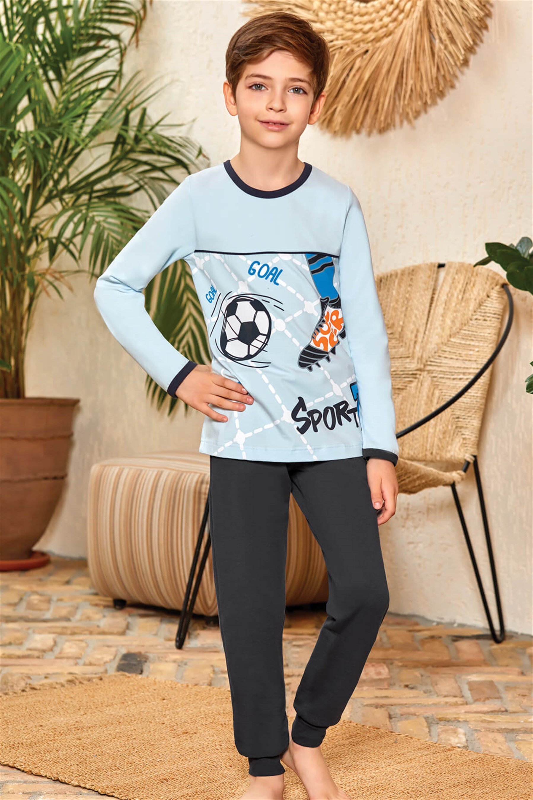 9786 Erkek Çocuk Pijama Takımı Mavi