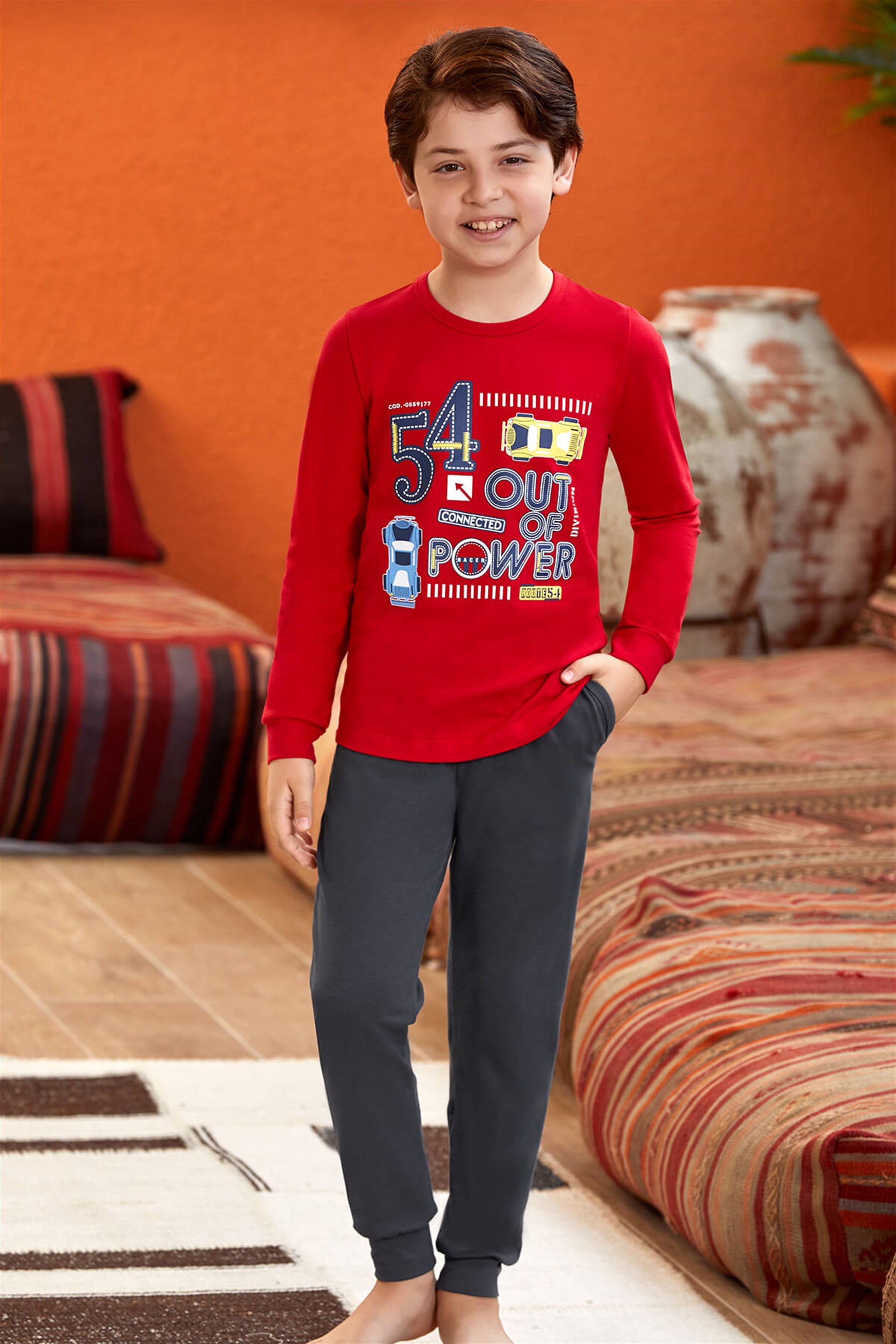 9787 Erkek Çocuk Pijama Takımı Kırmızı