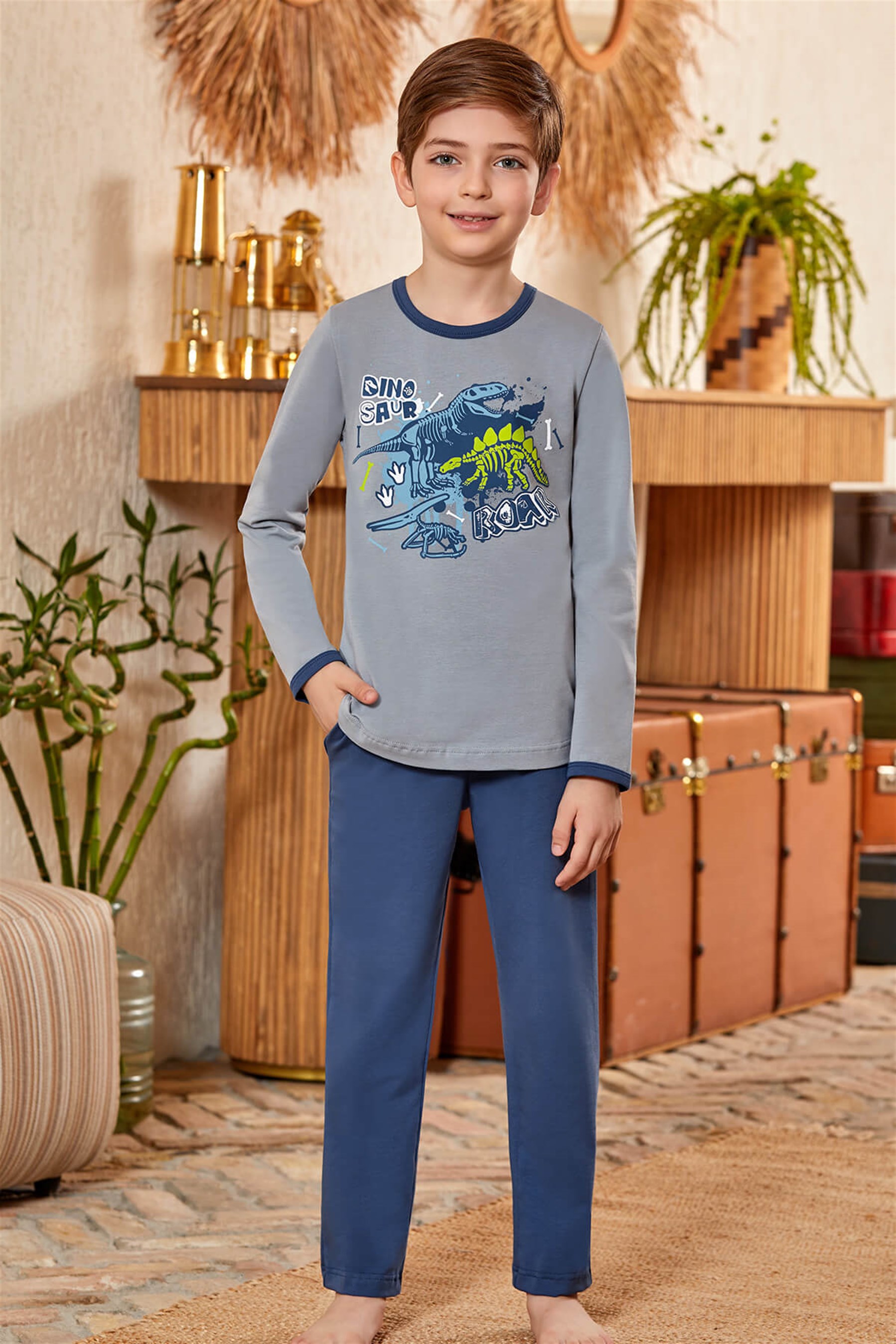 9790 Erkek Çocuk Pijama Takımı Füme