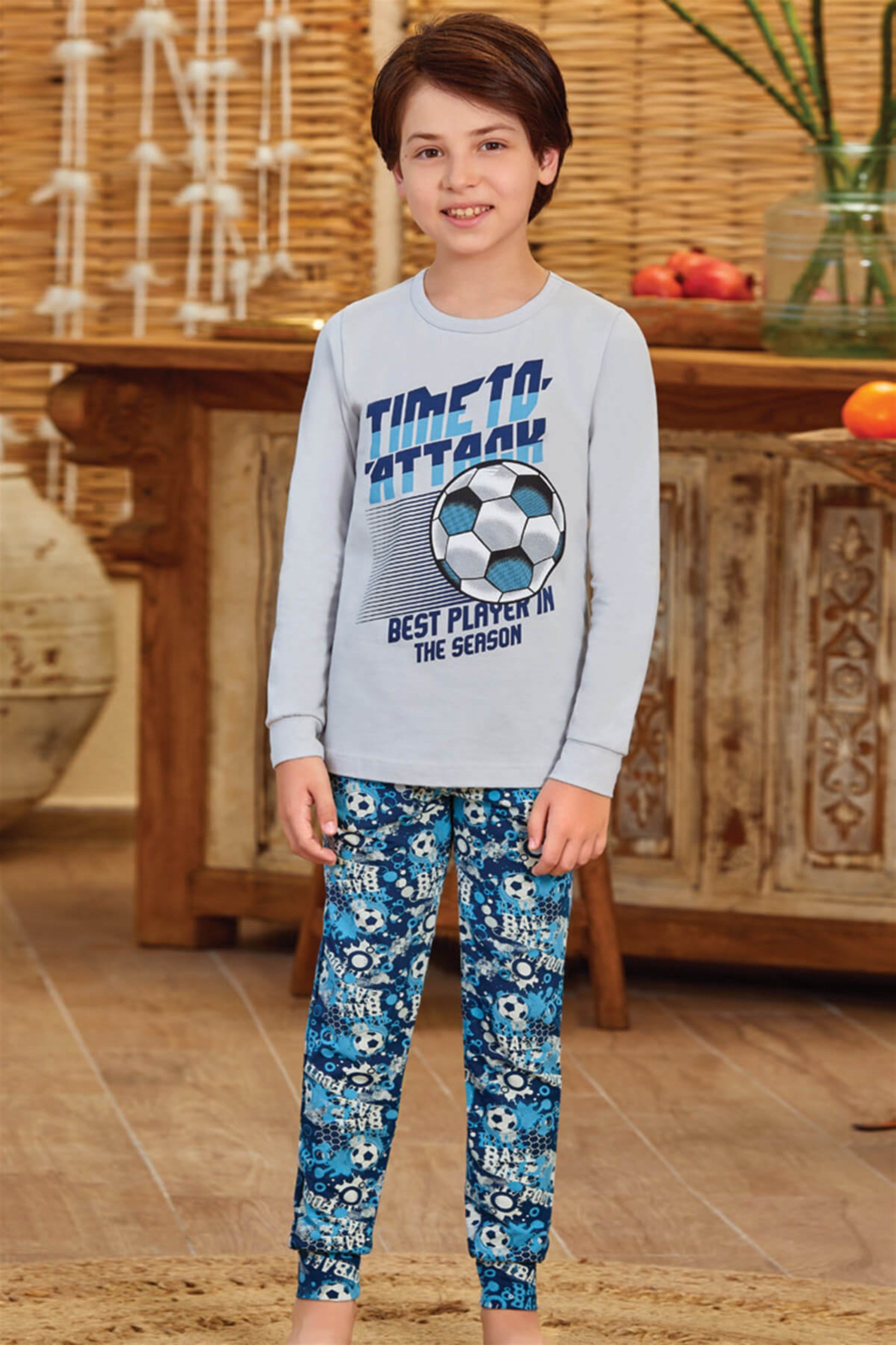 9793 Erkek Çocuk Pijama Takımı Gri