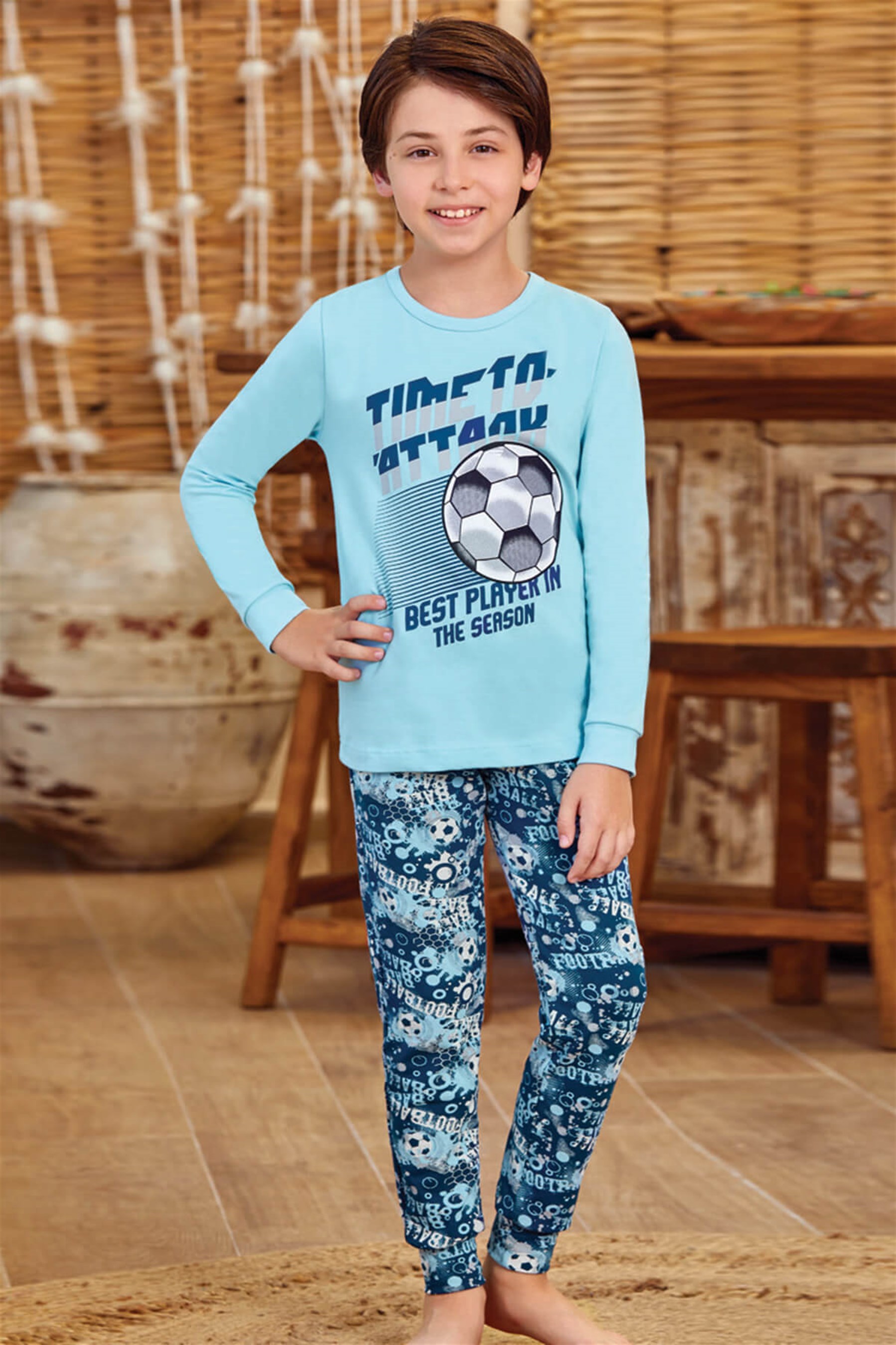 9793 Erkek Çocuk Pijama Takımı  Turkuaz