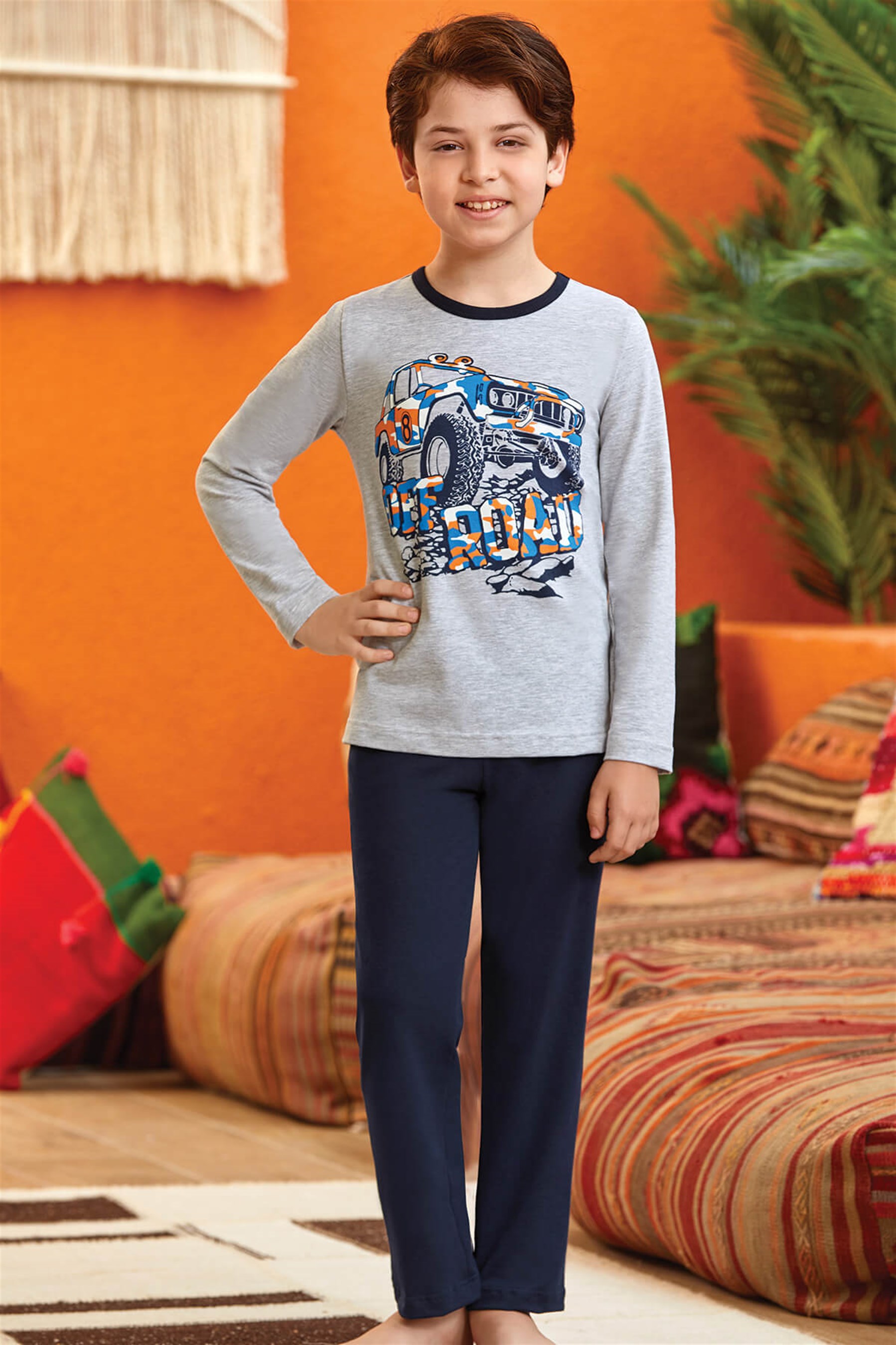 9795 Erkek Çocuk Pijama Takımı Gri