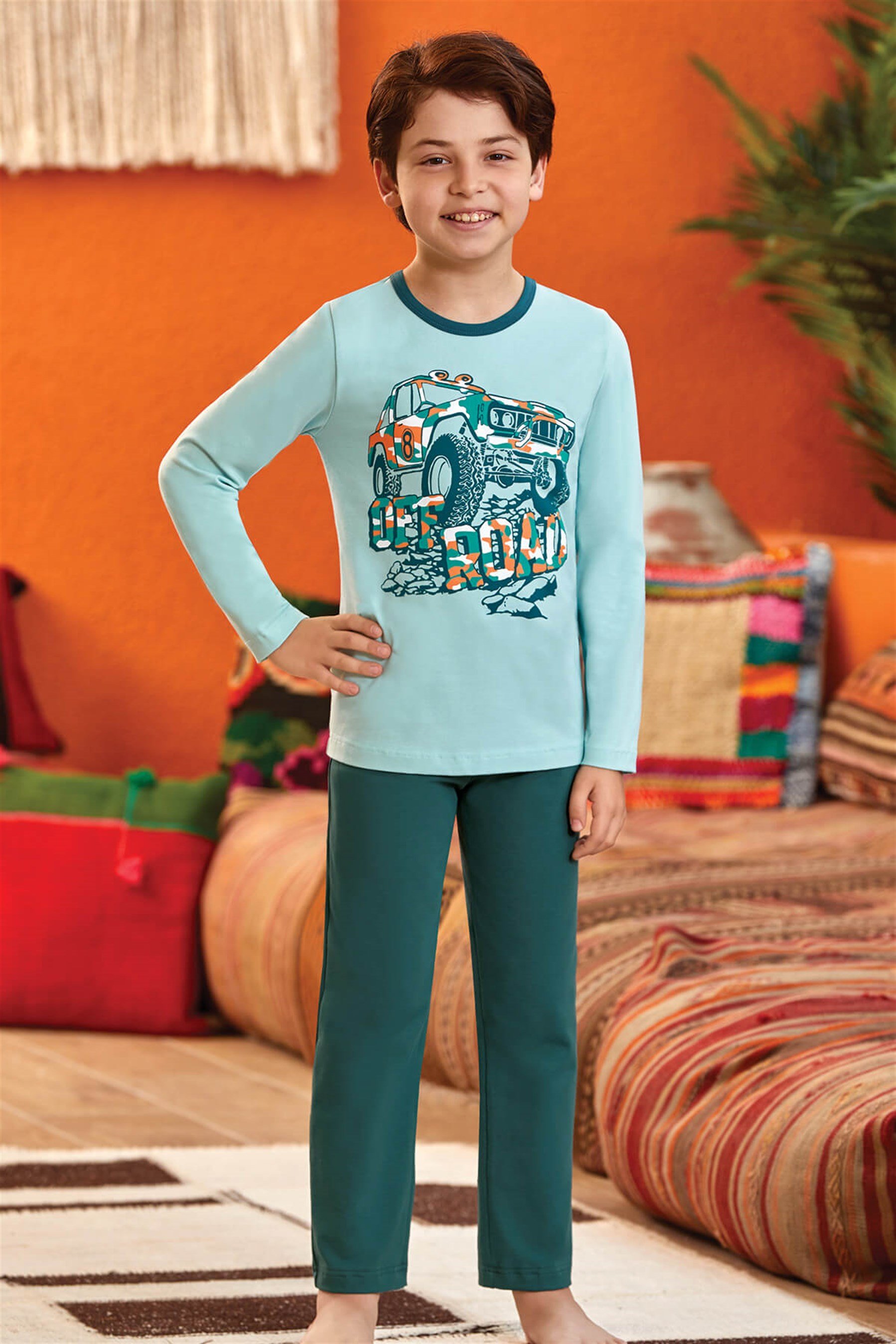 9795 Erkek Çocuk Pijama Takımı Yeşil