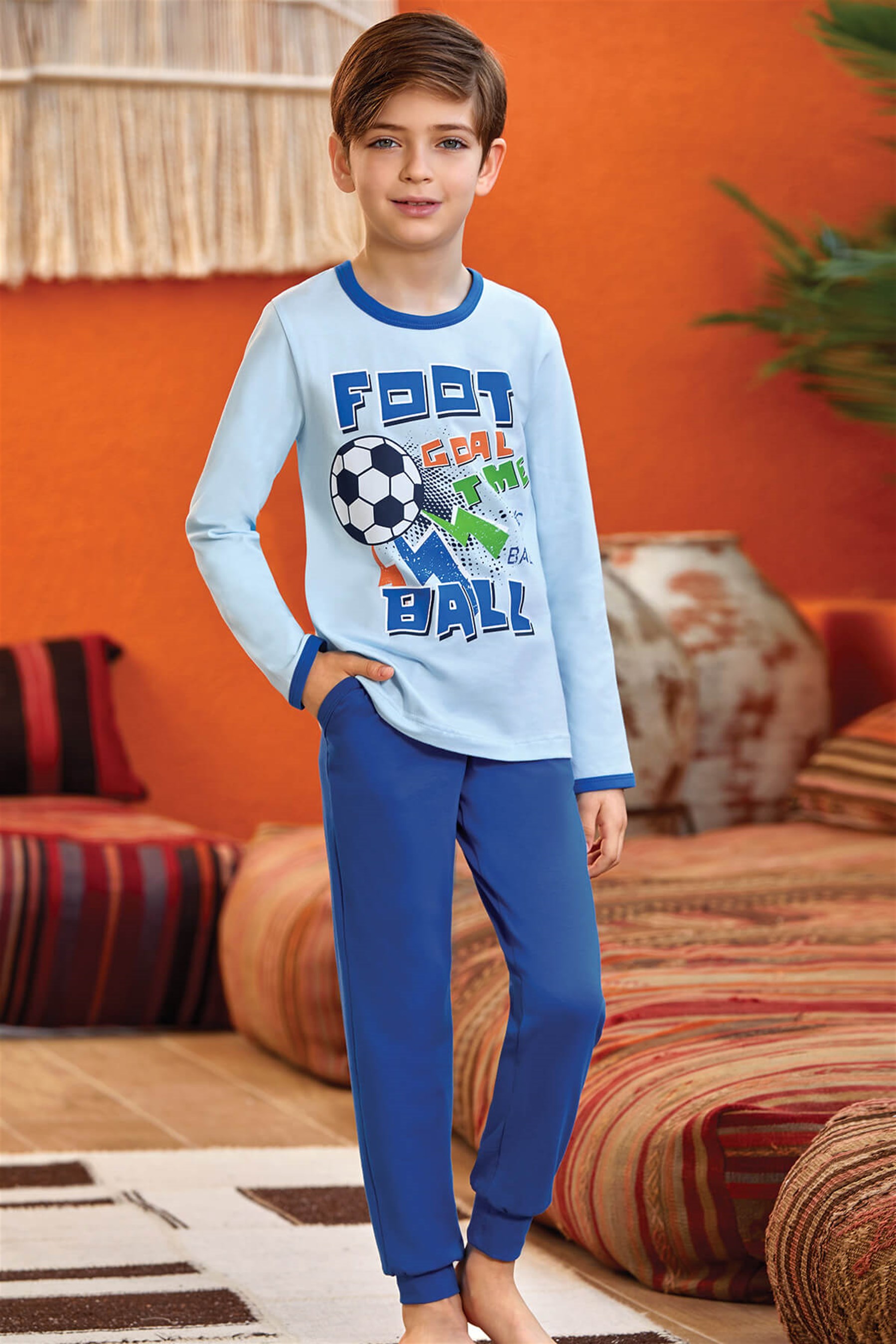 9796 Erkek Çocuk Pijama Takımı Açık Mavi