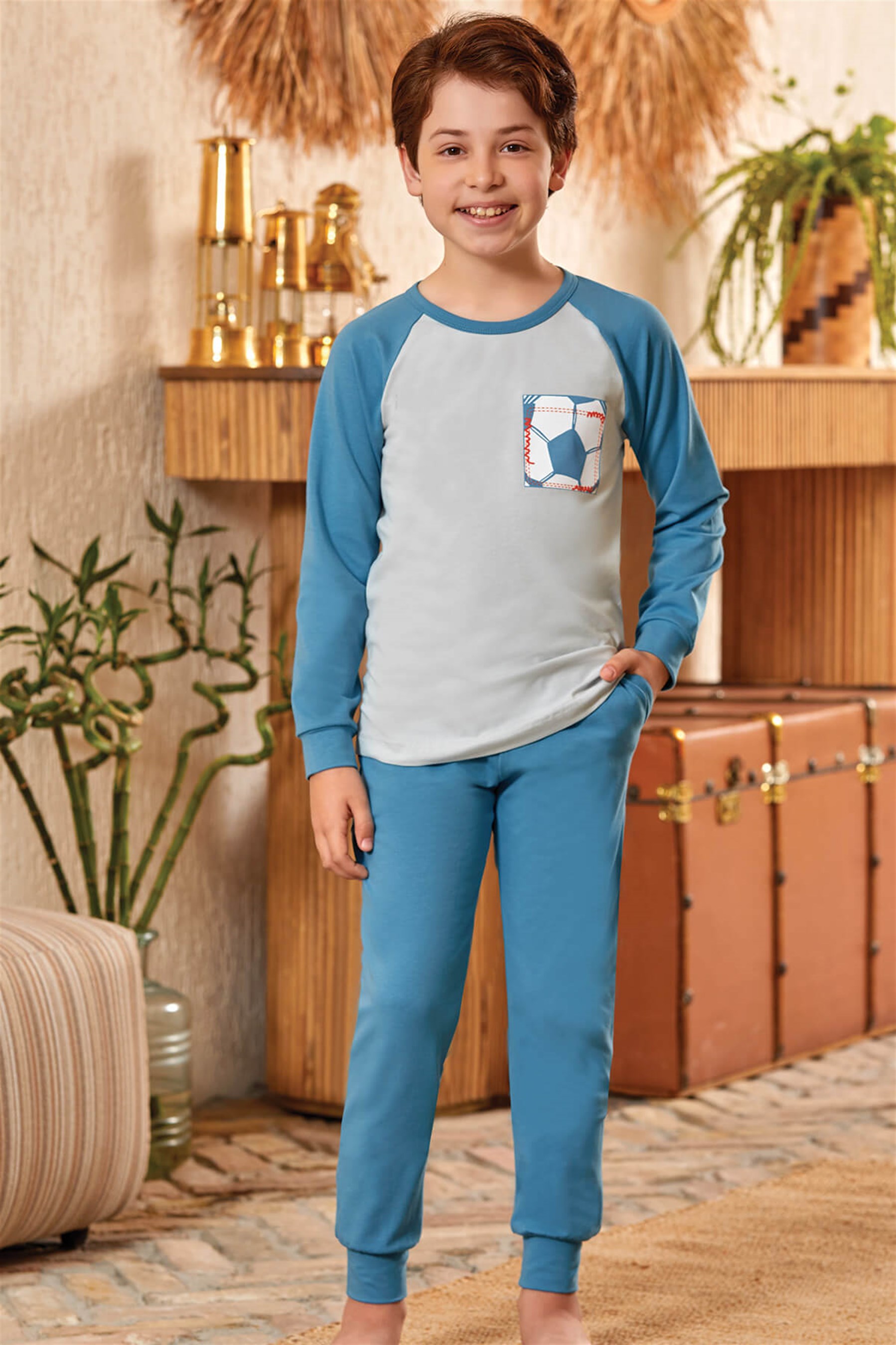 9797 Erkek Çocuk Pijama Takımı Mavi