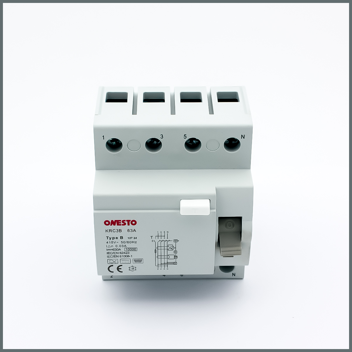 63A B Tipi RCCB (3P+N) 30mA Scc:6kA 