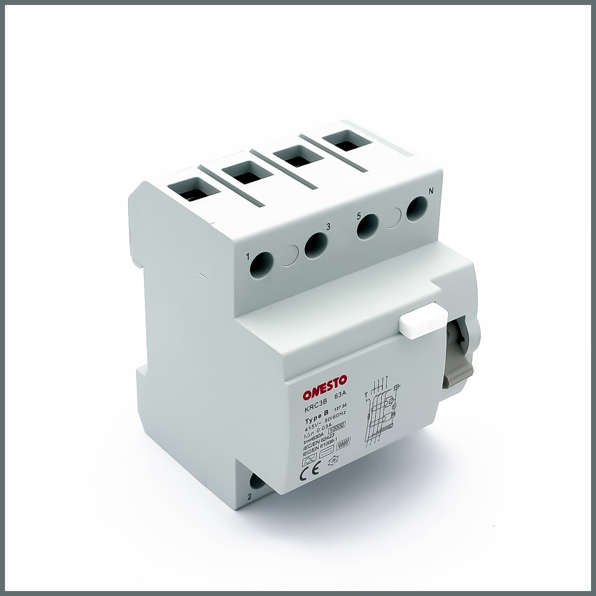 63A B Tipi RCCB (3P+N) 30mA Scc:6kA 