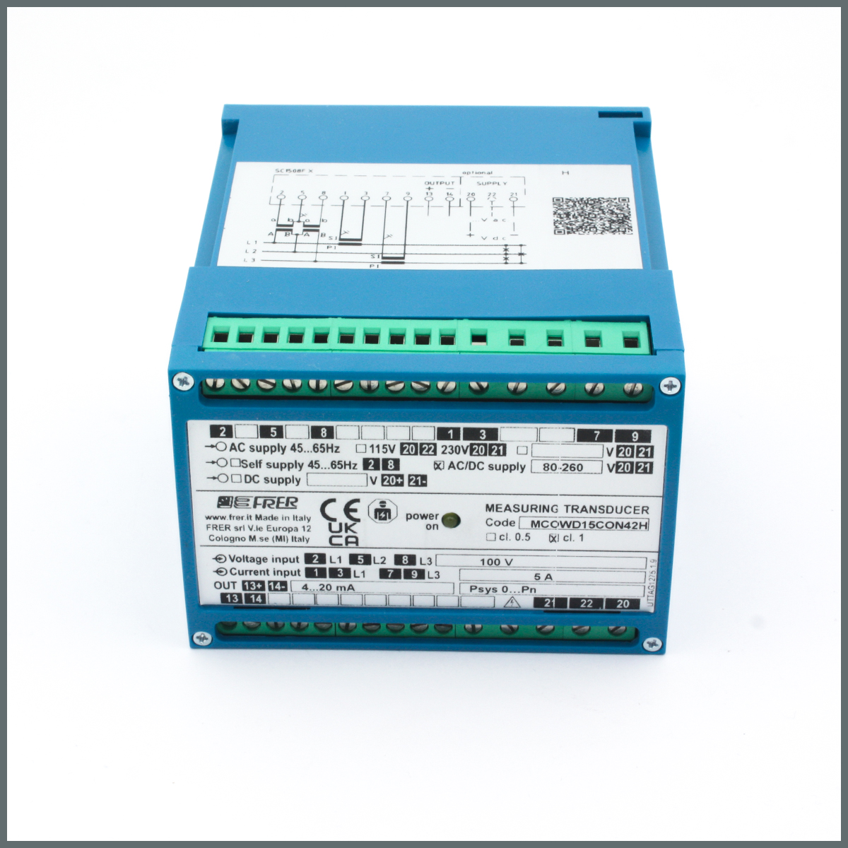 Frer Aktif Güç Transdüseri 3Faz 3Hat Dengesiz Yük In:5A-100V Out:4-20mA(80-260Vac/dc)