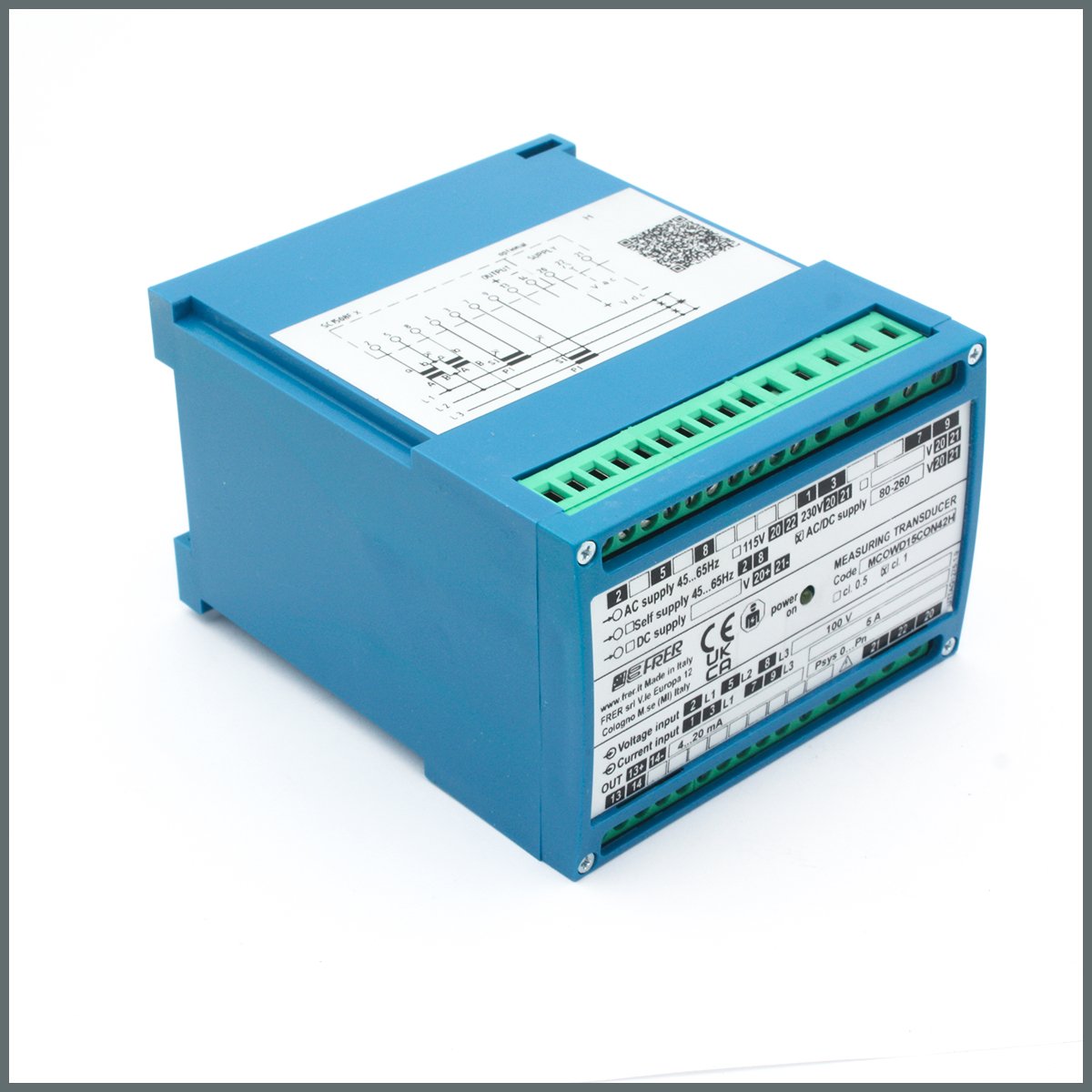 Frer Aktif Güç Transdüseri 3Faz 3Hat Dengesiz Yük In:5A-100V Out:4-20mA(80-260Vac/dc)