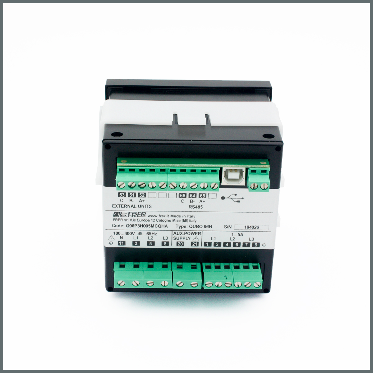 Frer Şebeke Analizörü QUBO96H RS485 Modbus + M52 Analog Çıkış (80-260 VAC/DC)