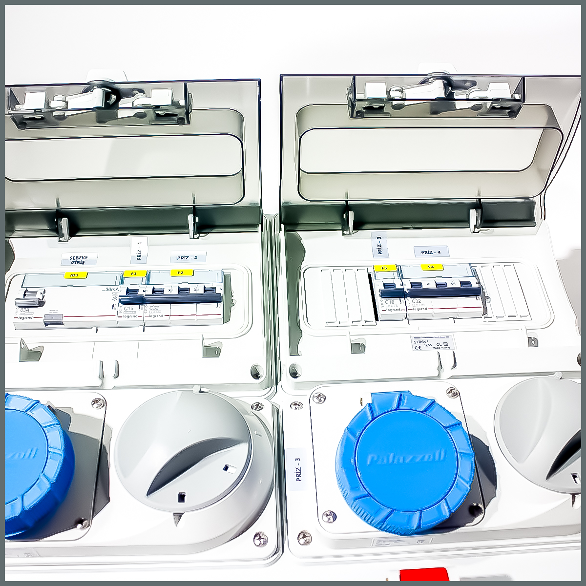 IP55 Kombinasyon Panosu 2ad. 3x16A, 2ad. 5x32A Klitli Priz