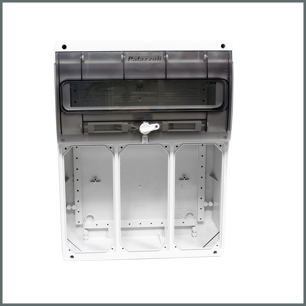 Kilitli Prizler (Dikey)Palazzoli TopTER Dağıtım Panosu (IP66) 16 Modül 3 Kilitli Priz için / Şeffaf Penc. (Dikey)