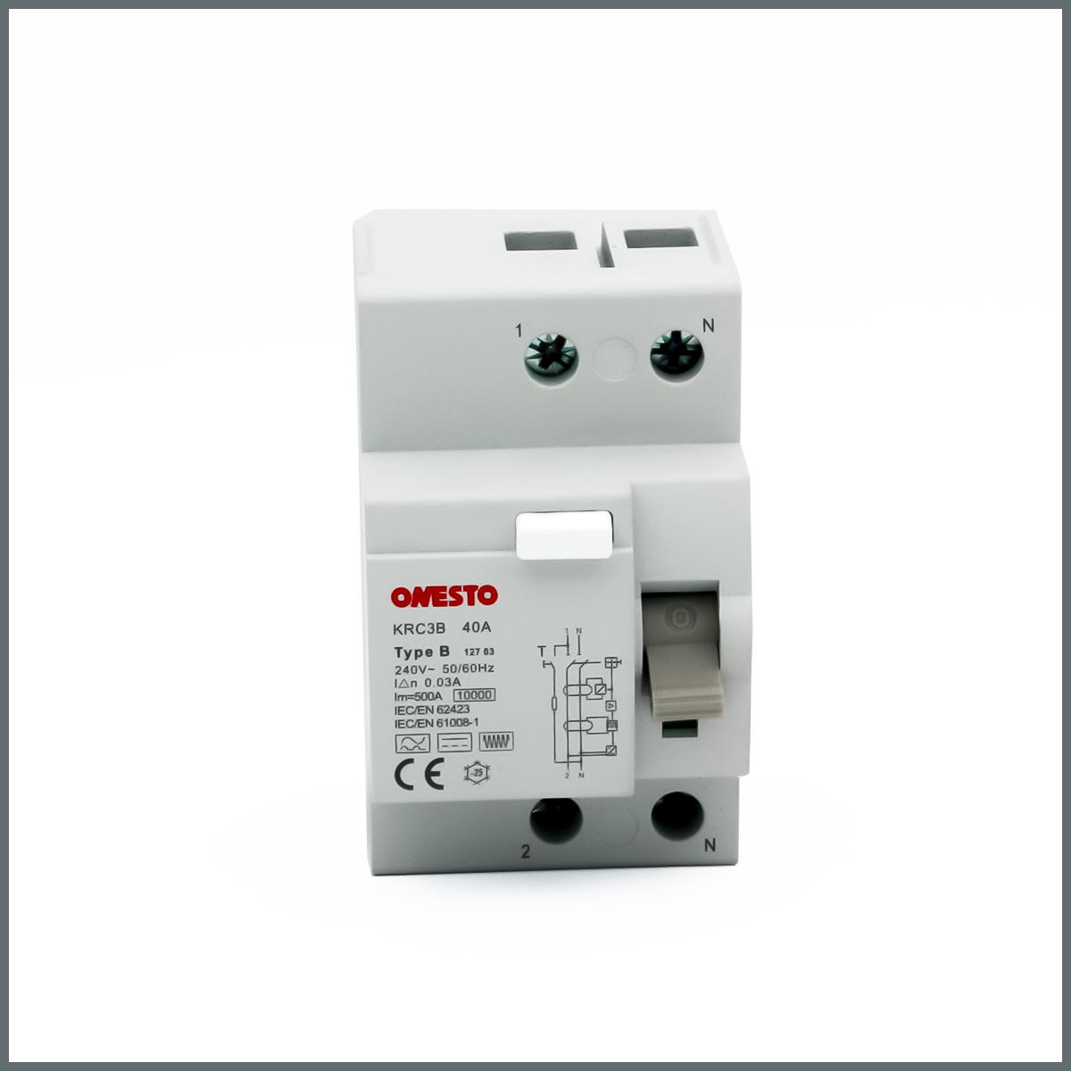 Onesto 40A B Tipi RCCB (1P+N) 30mA Scc:6kA 