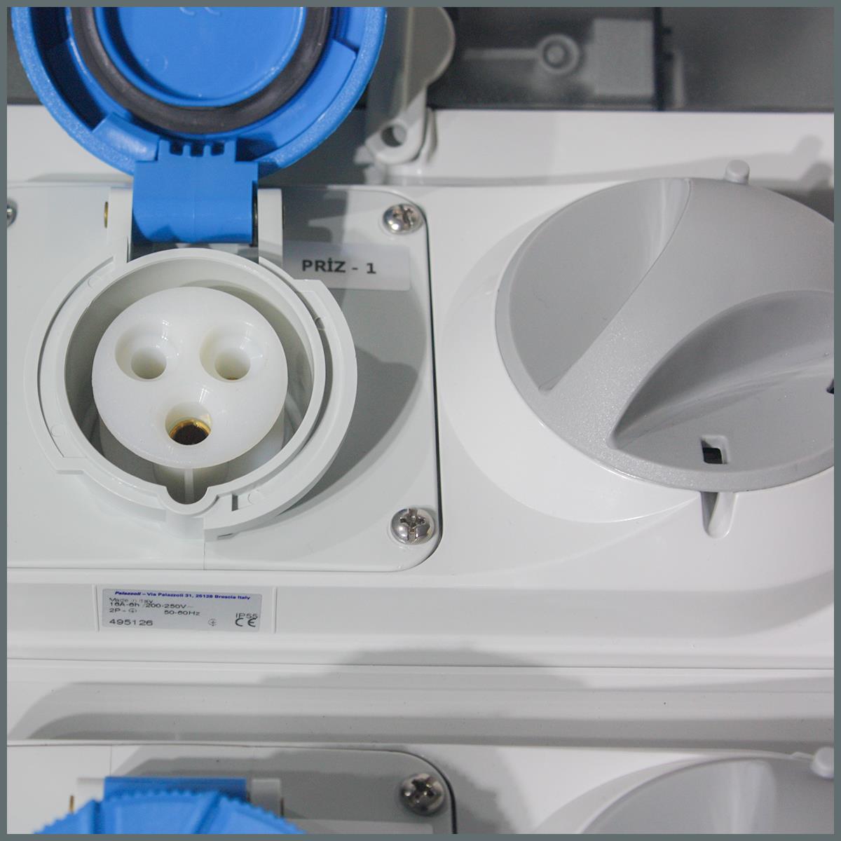 Palazzoli IP55 Şeffaf  Kombinasyon Panosu 2 Adet 3x16A Kilitli Priz