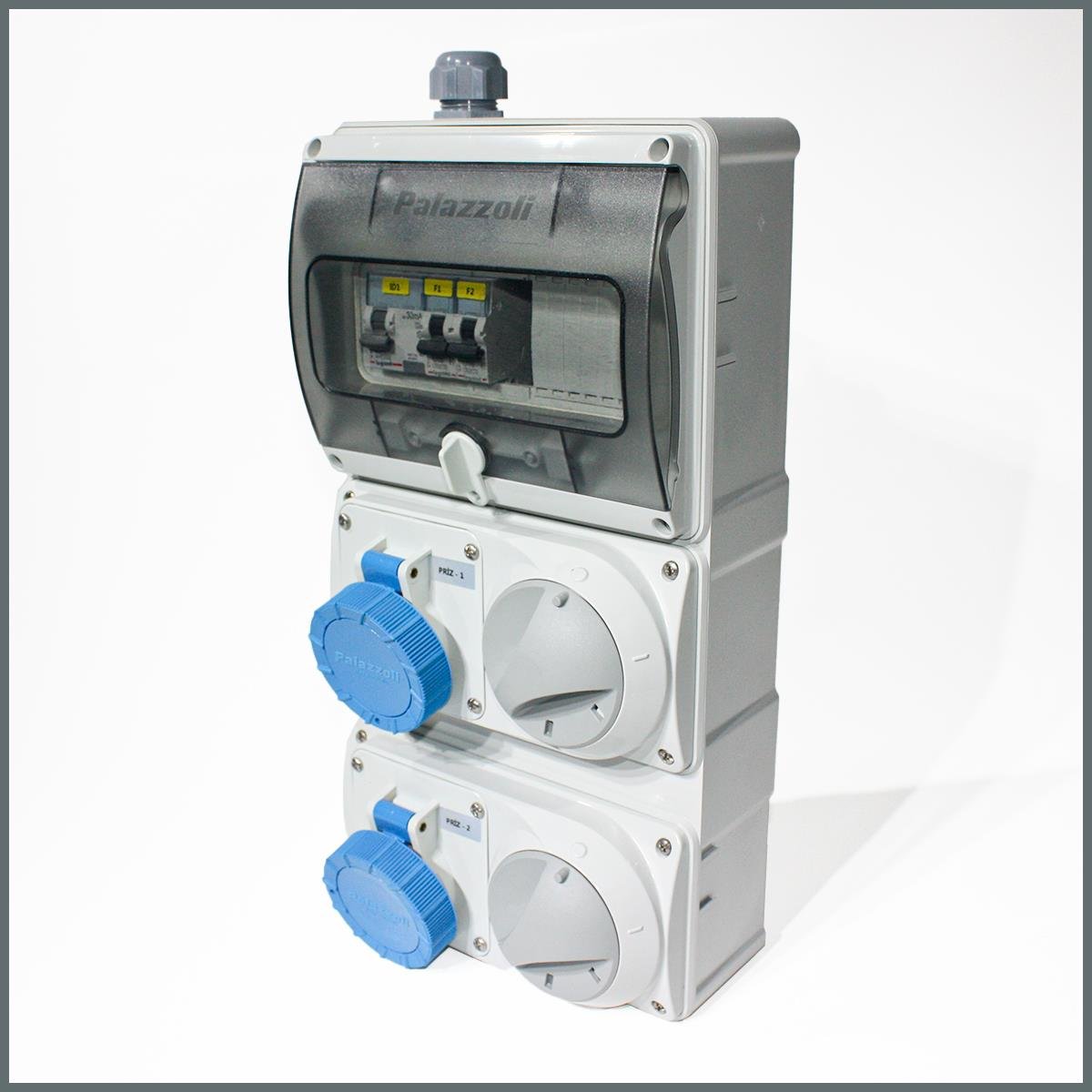 Palazzoli IP55 Şeffaf  Kombinasyon Panosu 2 Adet 3x16A Kilitli Priz