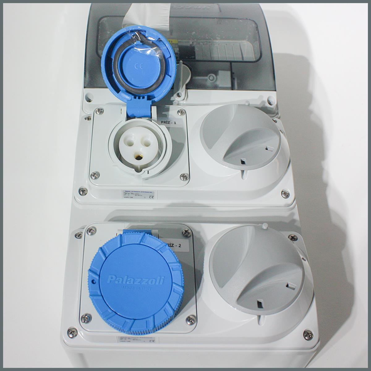 Palazzoli IP55 Şeffaf  Kombinasyon Panosu 2 Adet 3x16A Kilitli Priz