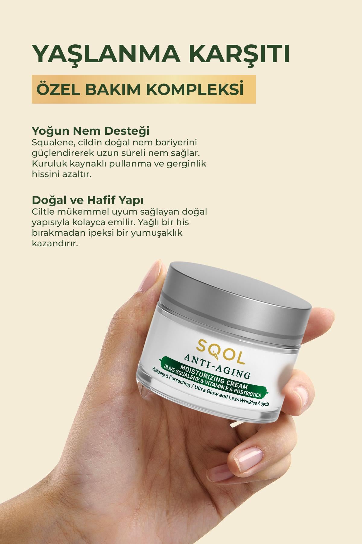 SQOL Yaşlanma Karşıtı Nemlendirici Krem- AntiAging Moisturizing Cream (Squalene) 30 ml