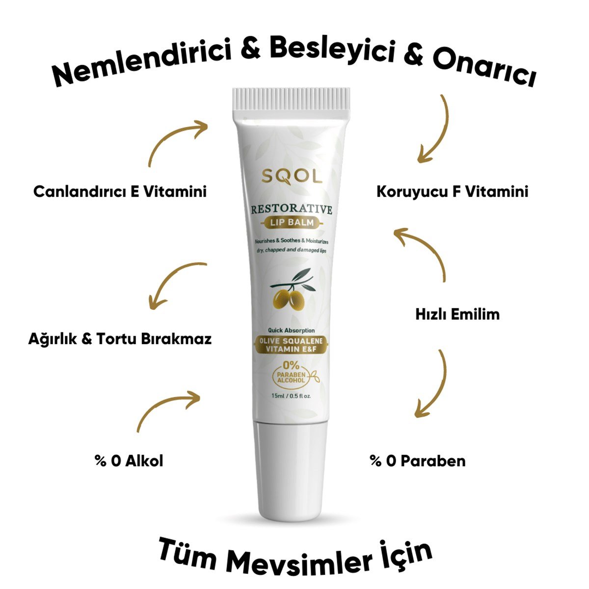 SQOL Yoğun Bakım Dudak Balmı-Restorative Lip Balm Skualen (Squalene) 15ml 