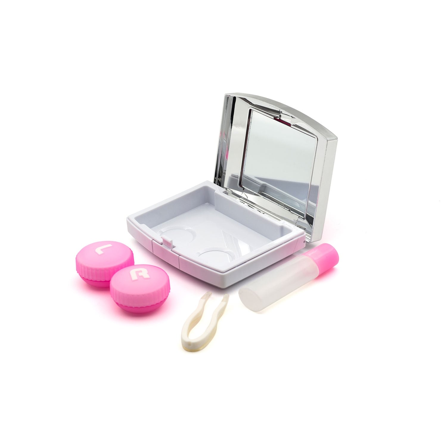 Aynalı Kontakt Lens Saklama Kabı A-8073 Pembe Gümüş