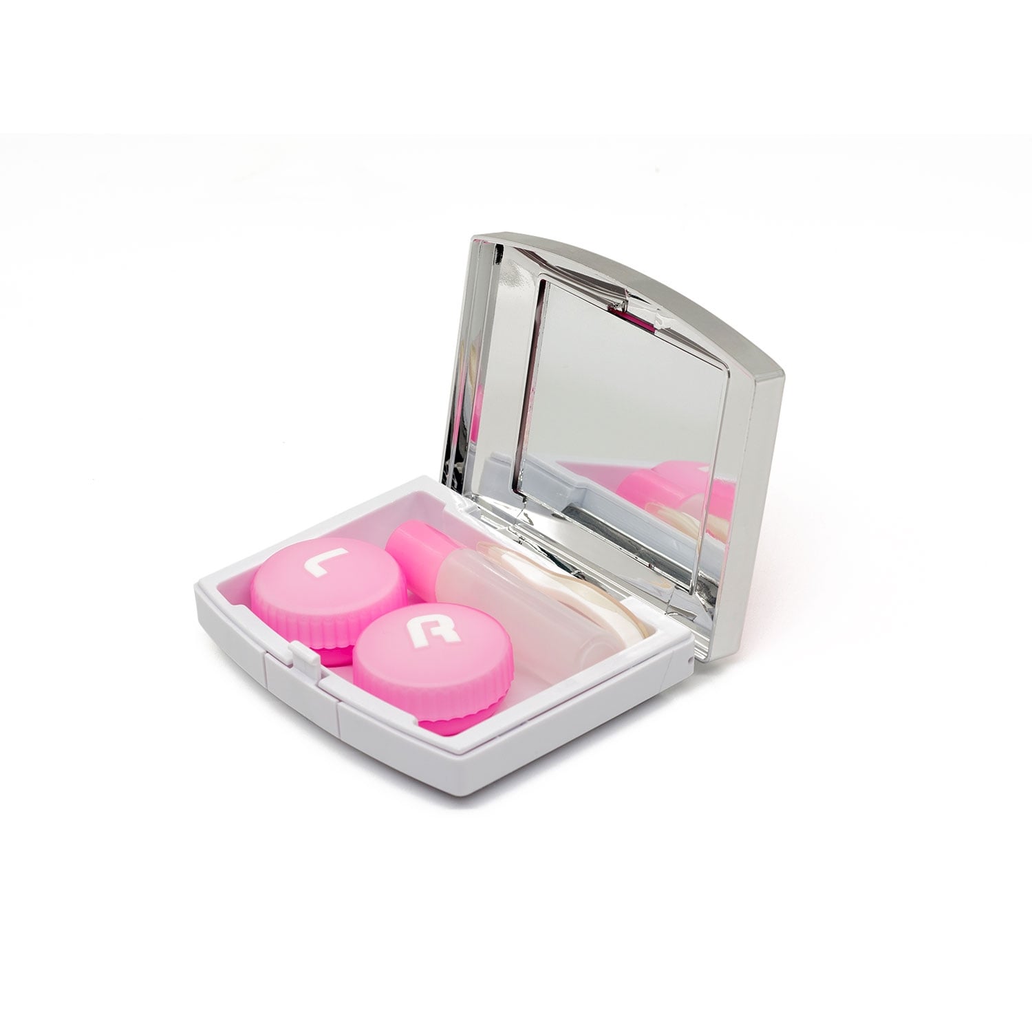 Aynalı Kontakt Lens Saklama Kabı A-8073 Pembe Gümüş