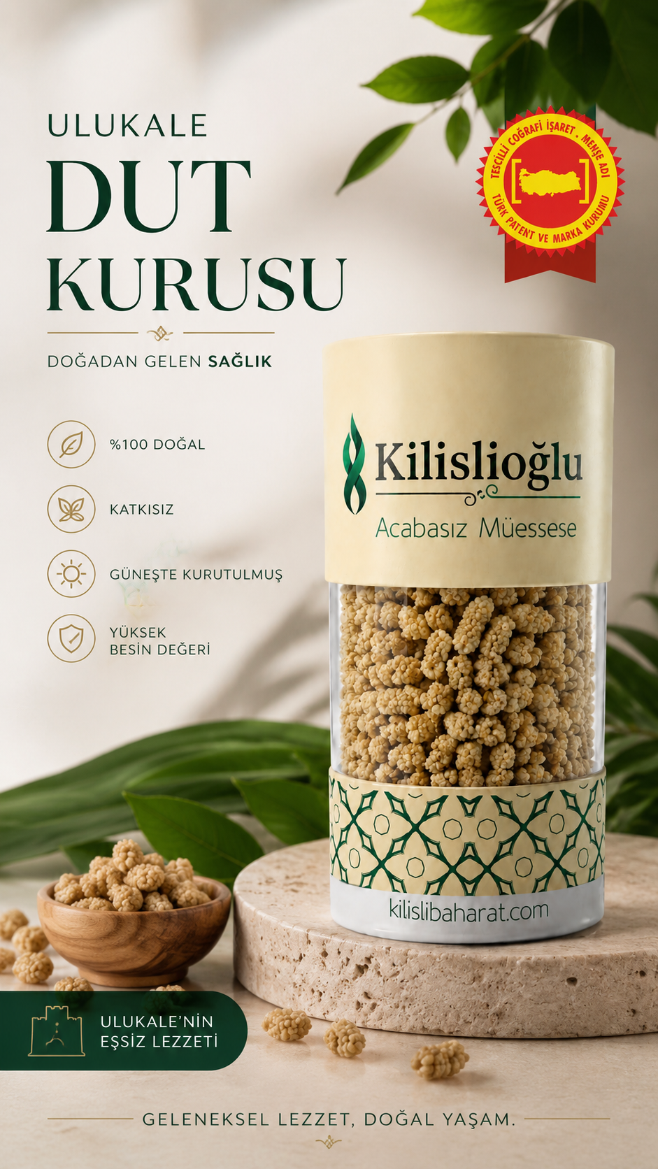 Ulukale Kuru Dut Silindir Kutu 500 Gram