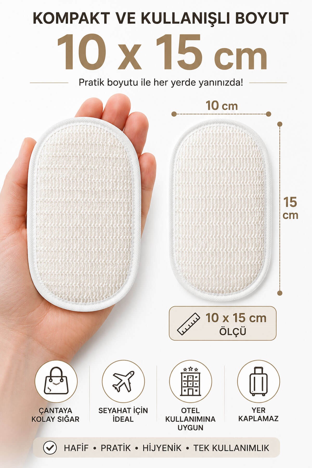 10 Adet Tek Kullanımlık Banyo Lifi 10x15 cm Hijyenik El Geçirmeli Duş, Spa, Otel ve Seyahat Lifi