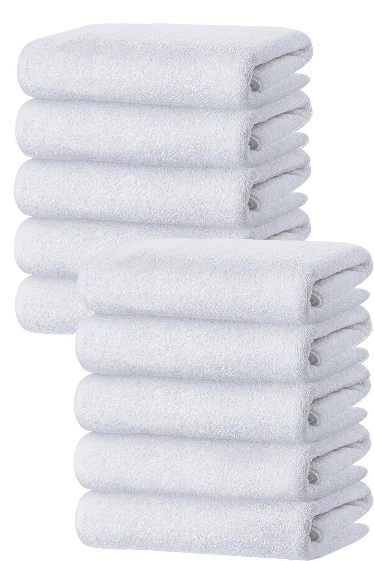 10 lu El Yüz Otel Havlusu 50x90 Cm Beyaz 20/2 Ring 300 Gr