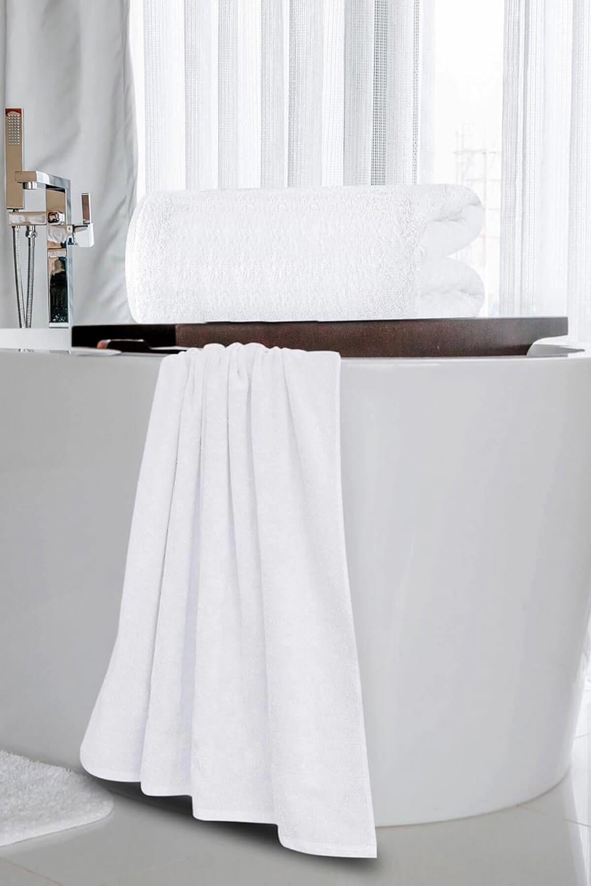 10 lu Otel Banyo Havlusu %100 Pamuklu 70X150 Cm Beyaz 20/2 Ring 600 Gr