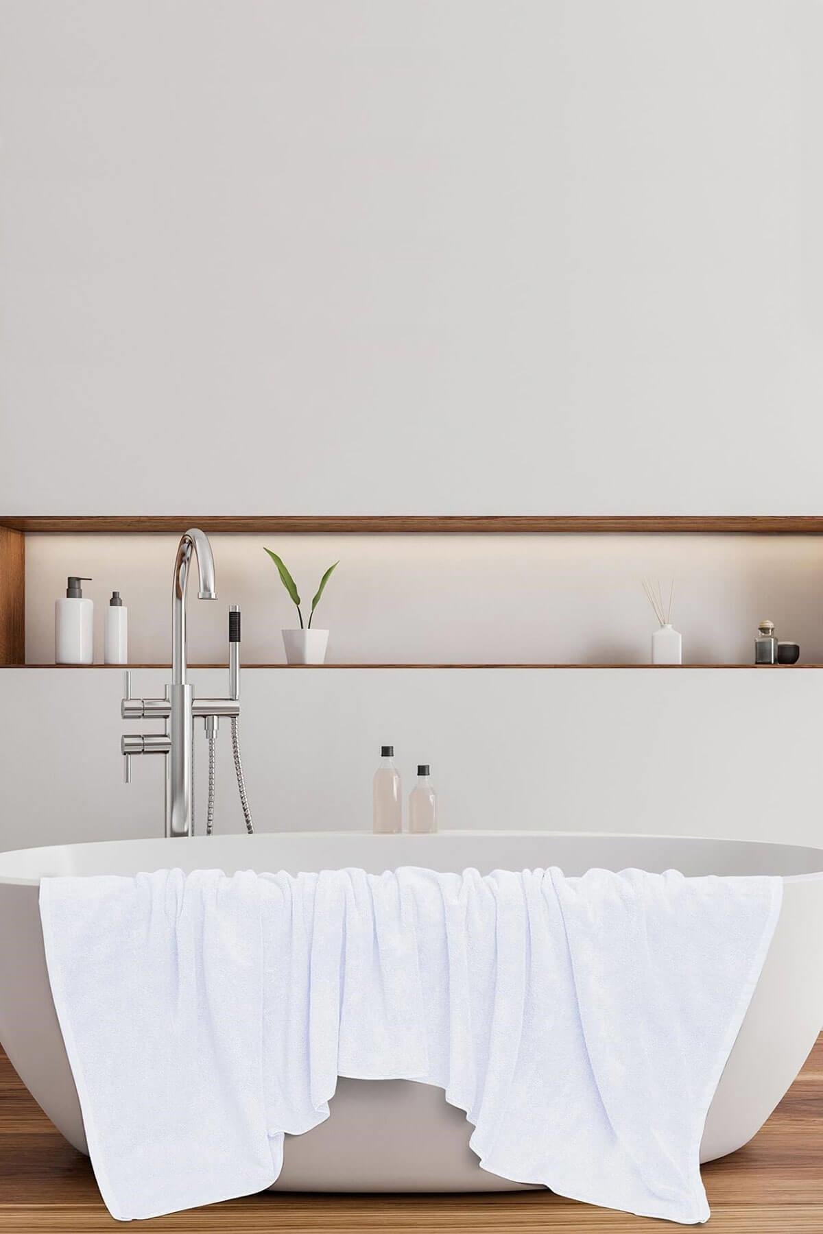 10 lu Otel Banyo Havlusu %100 Pamuklu 70X150 Cm Beyaz 20/2 Ring 600 Gr